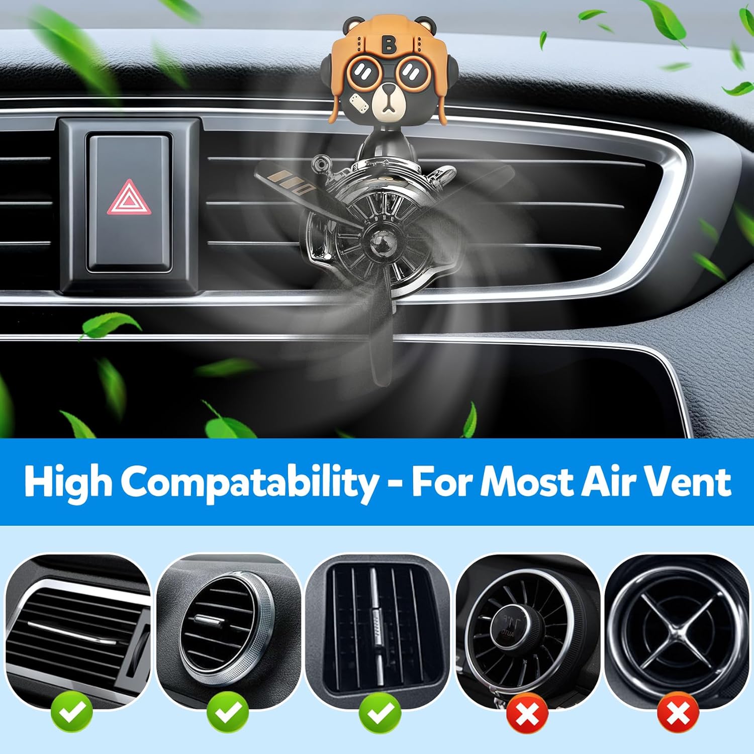 Bear Pilot Car Fresheners Vent Clip Cute Teddy New Car Scent Automotive Air Fresheners Cartoon Air Outlet Aromatherapy Ornament Thank You Gifts for Him Her Friends, Families