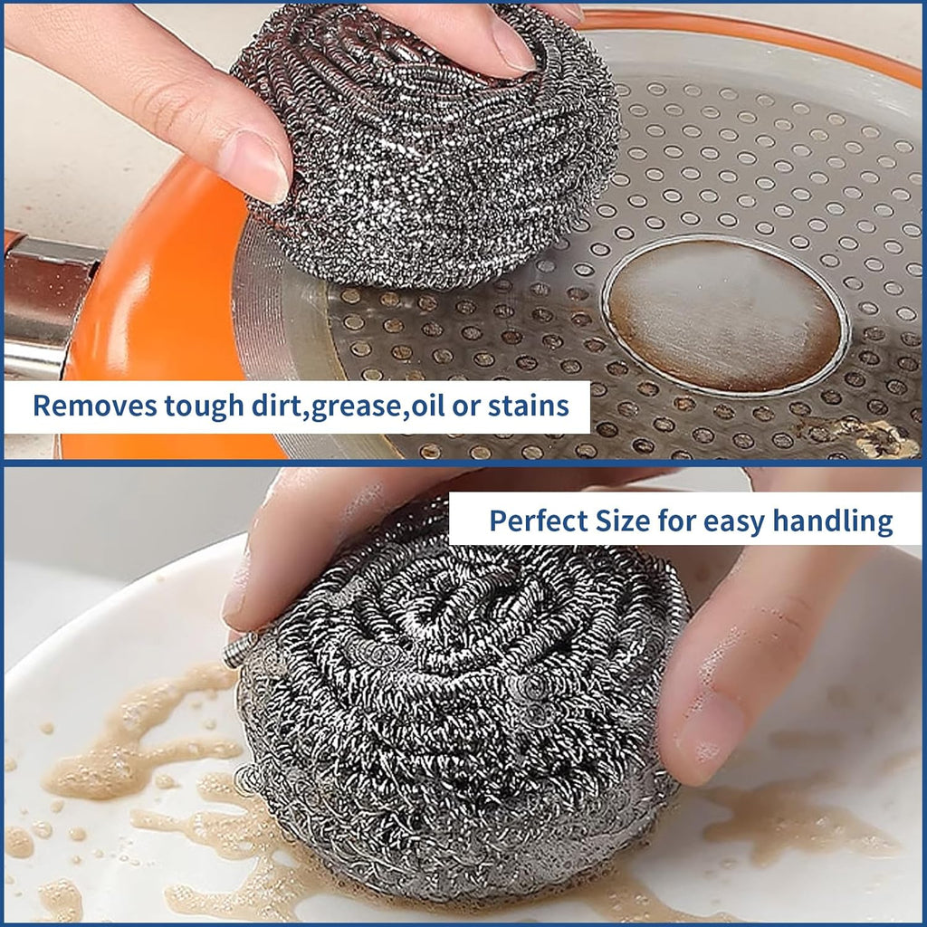 Stainless Steel Scrubber Scrubbing Scouring Pad Sponges Clean Pot Pan and Steel Wool for Kitchen Bathroom (10Pcs Metal Scrubber)