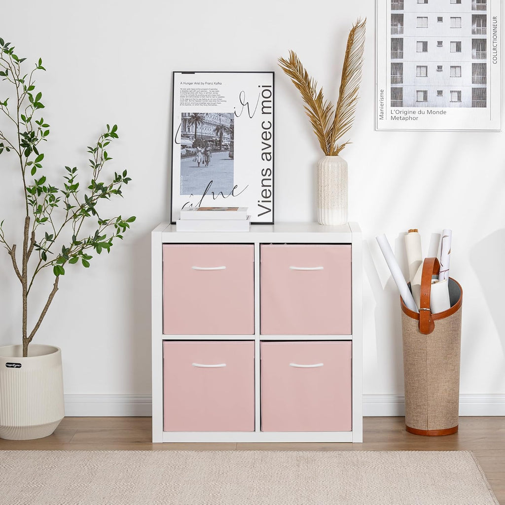 StorageWorks Pink Storage Cubes, 13x13 Storage Cube Bins with Handle, Cube Storage Organizer Bins for Shelves and Closet, Collapsible Storage Bins, 4-Pack