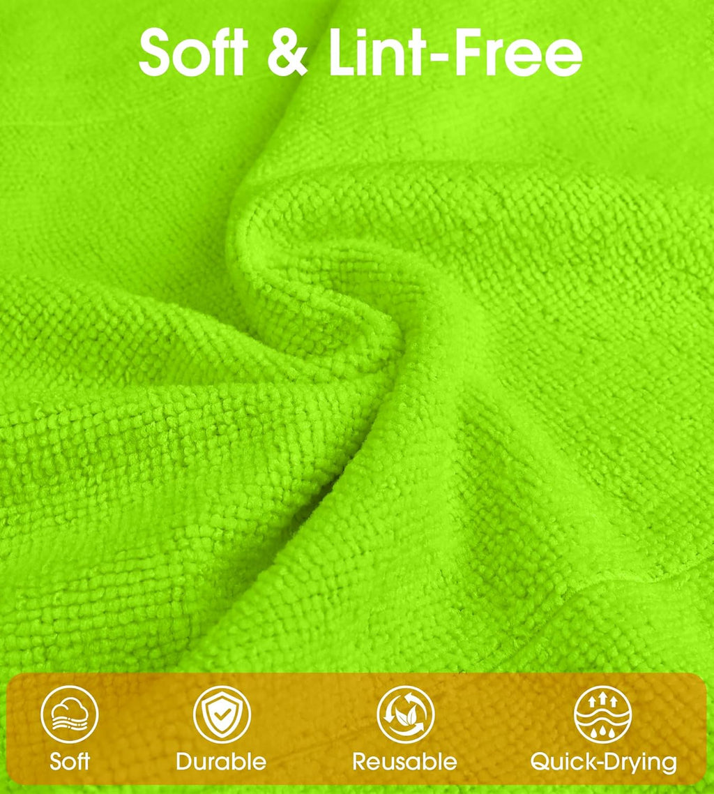 Roll of Microfiber Cleaning Cloth –100 Pack, Tear Away Microfiber Towels, Reusable, Washable, Scratch-Free, Cleaning Supplies,Kitchen Towels for Car, Home, Kitchen, Dishes(Neon Green)