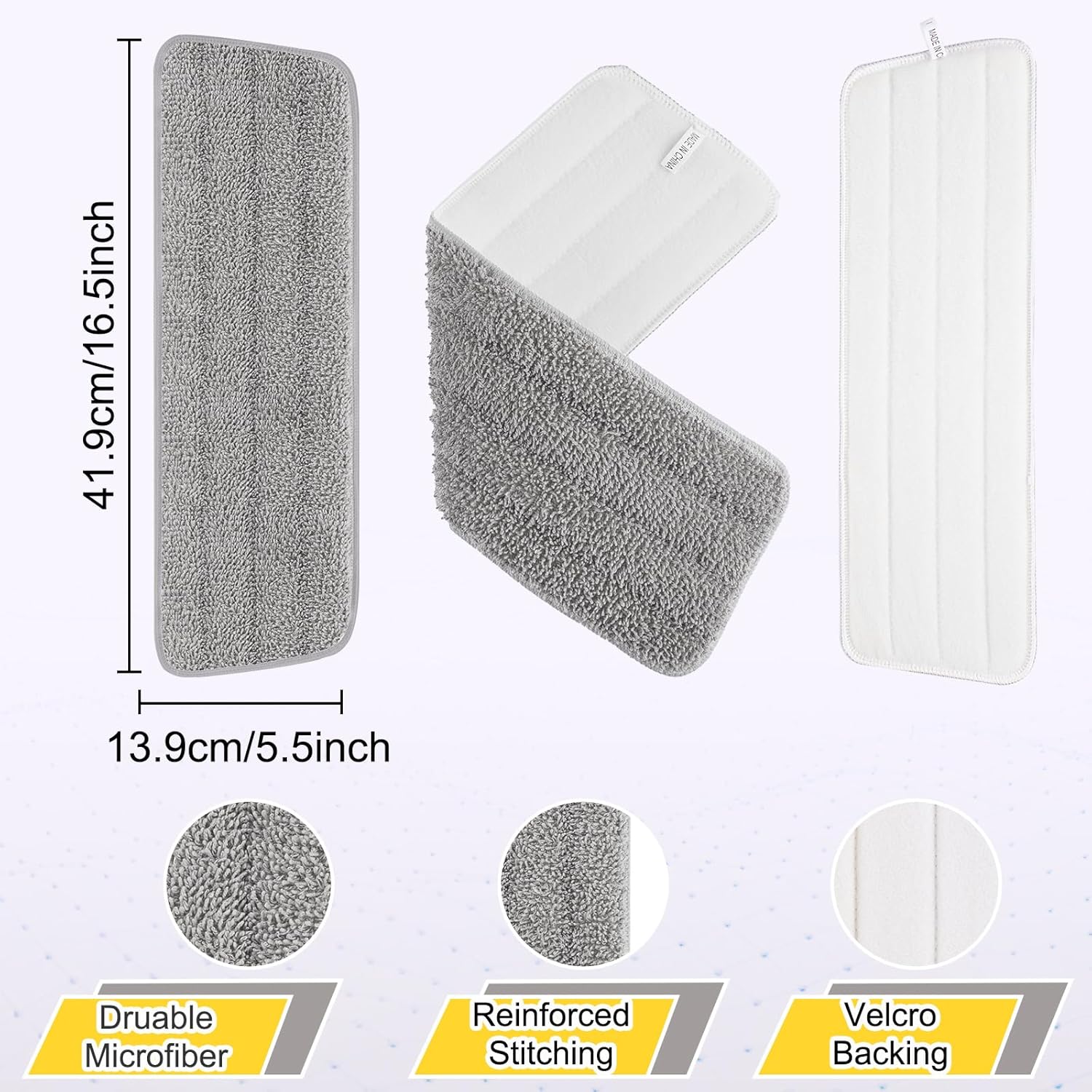 16.5 inch Reusable Mop Pads Microfiber Spray Mop Replacement Heads for Wet/Dry Mops Compatible with Bona Floor Care System (5 Pack)