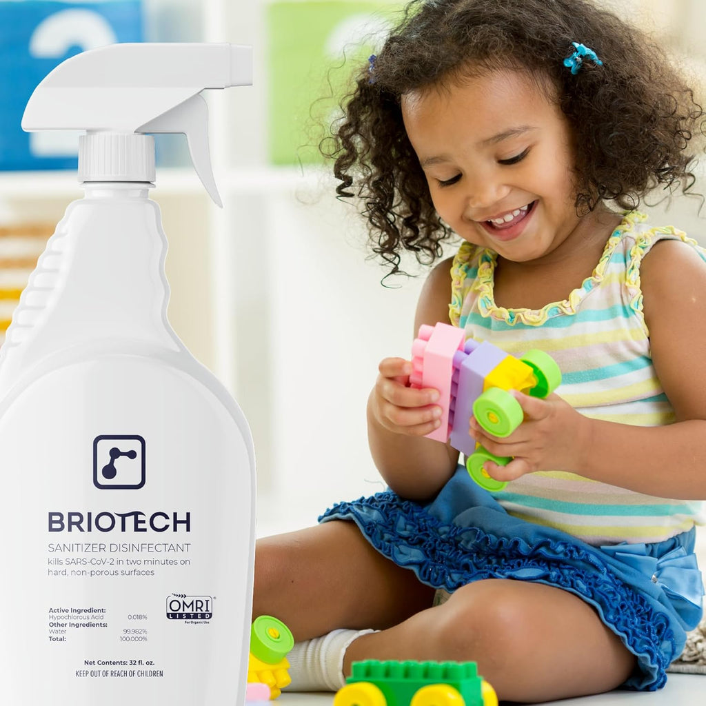 BRIOTECH Sanitizer Disinfectant Hypochlorous, Kill 99.99% of Viruses & Bacteria, Control Mold, Eliminate Odor, Gentle for Nursery & Play Rooms, Food Contact Surface Sanitizer, 1 Gallon Refill (4 Pack)