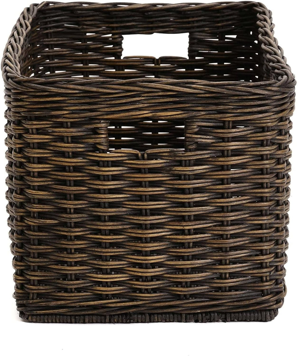 The Basket Lady Tall Rectangular Wicker Storage Basket, Medium, 20 in L x 13 in W x 11 in H, Antique Walnut Brown