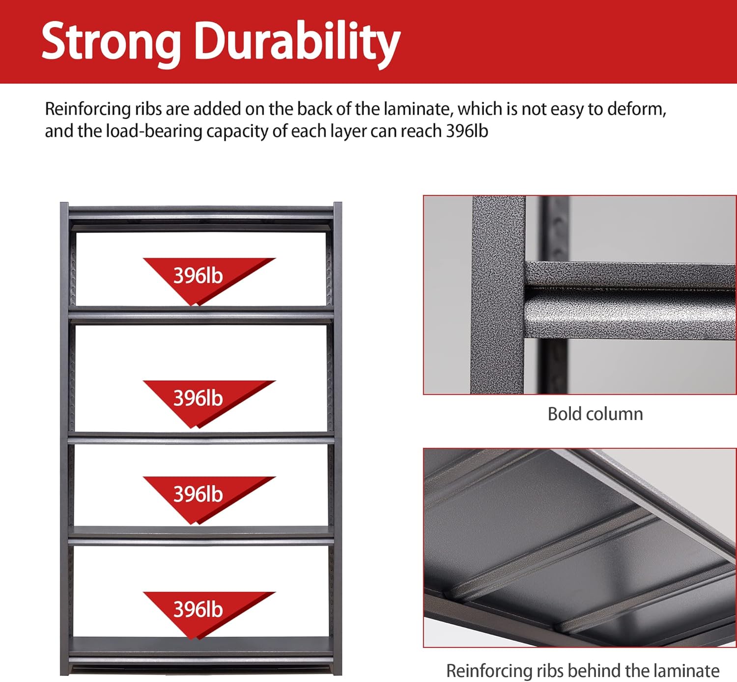 78" H Garage Shelving, Metal Storage Shelves, 3000LBS Heavy Duty Shelving, Adjustable 5 Tier Storage Rack, Industrial Utility Shelf for Garage, Warehouse, Kitchen,18" D×47.5" W×78" H, Black