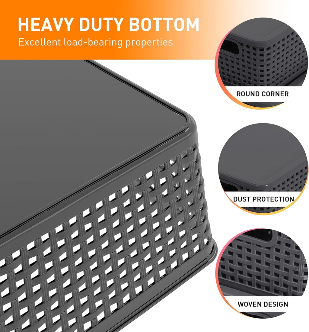 Plastic Storage Baskets With Lid, Storage Bins for Organizing, Stackable Decorative Containers for Shelves Drawers Desktop Closet Playroom Classroom Office,10 Pack-Grey