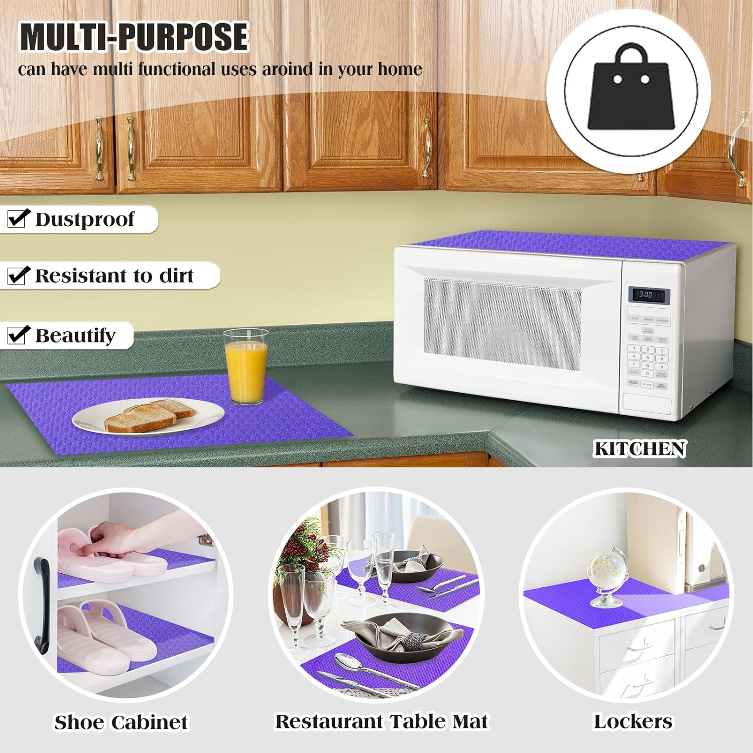 10Pcs Refrigerator Liners, Washable Fridge Liner Shelf Mats Refrigerator Pads for Cupboard Cabinet Drawer Home Kitchen Accessories Organization (Purple)