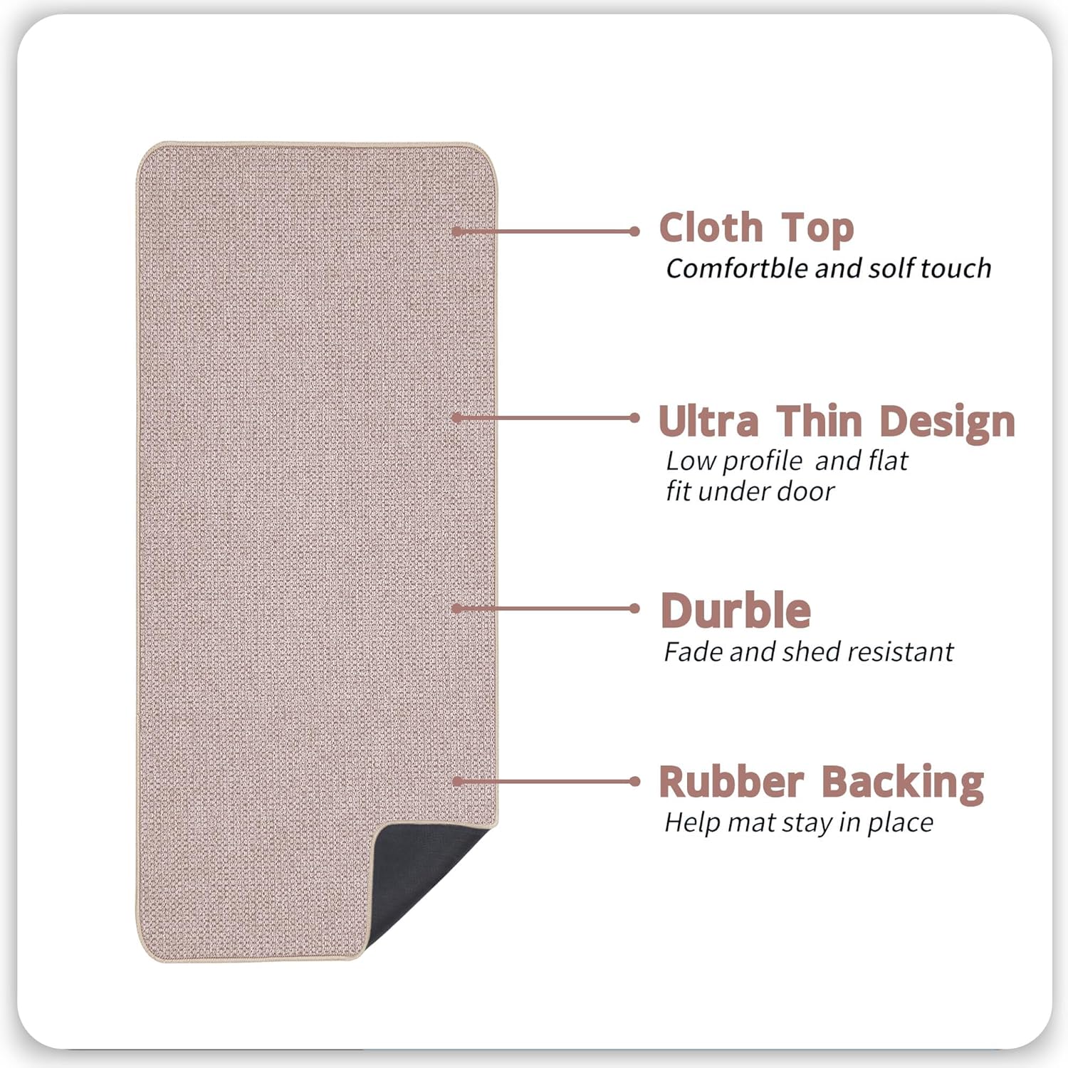 Bath Mat,Ultra Thin Bathroom Runner Rugs,Large Bath Mats for Bathroom,Quick Dry,Non-Slip,Machine Washable,Low Pile,Bath Rug,Shower Outside,Sink,Home Decor Accessories.Beige,1'5"x4'11"（17x59inch）