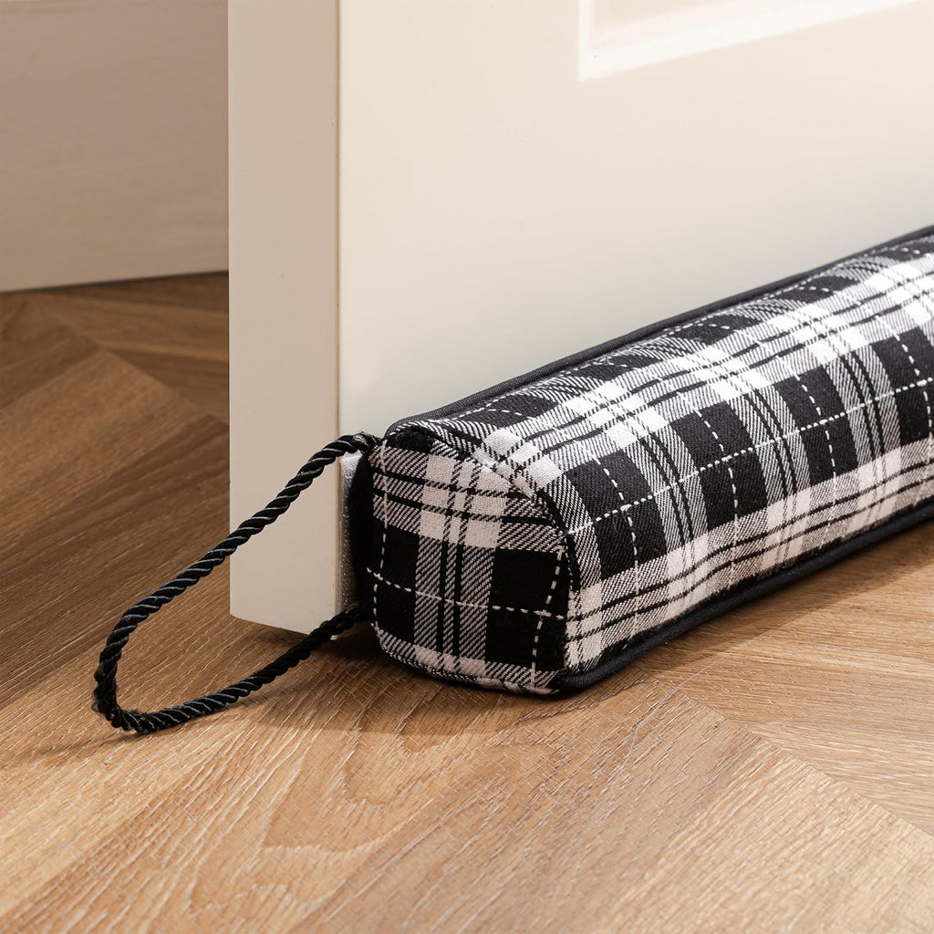 Sunolga 38" Door Draft Stopper Blocks Hot and Cold Air with Removable Washable Cover for Gaps Up to 3", Weather Strip Seal for Noise, Door Sweep for Bottom of Door, Home Essentials, Black and White