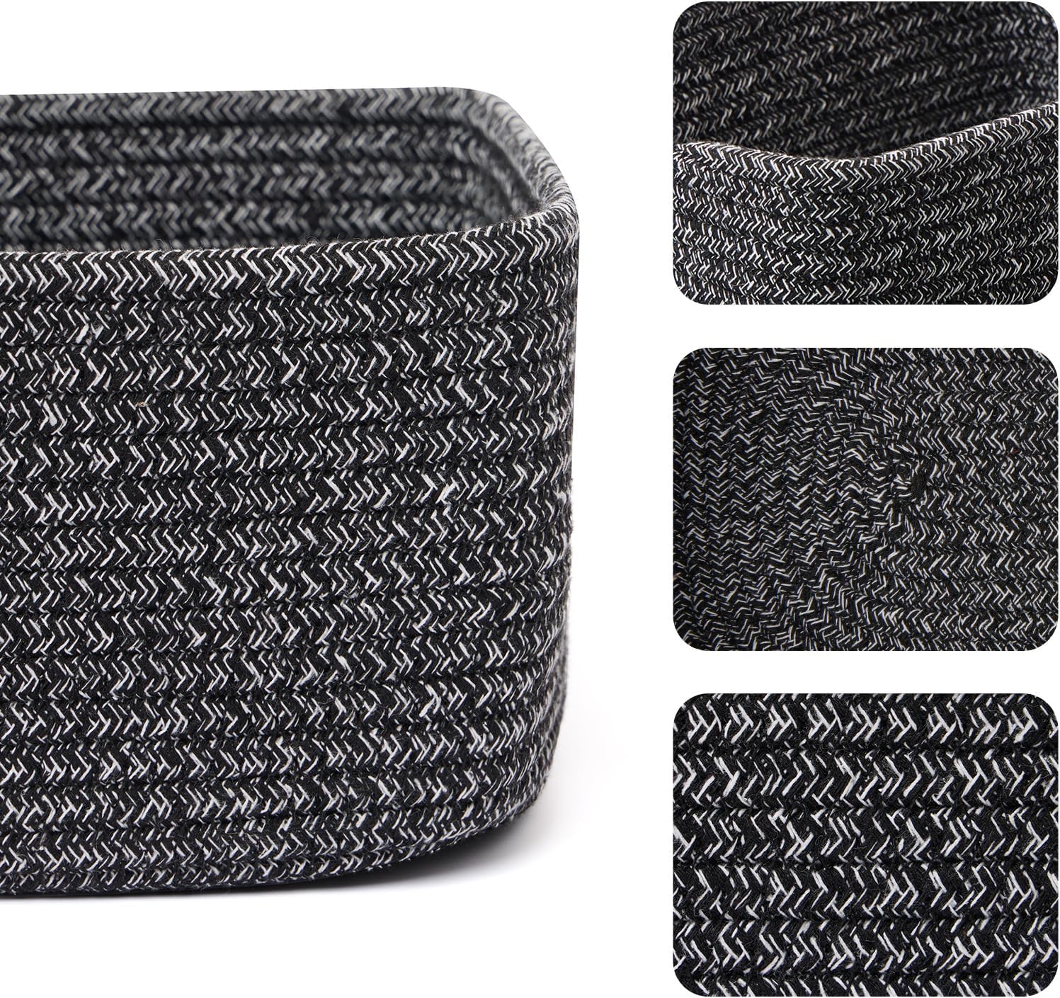 Small Storage Baskets for Organizing | Closet Organizer Bins | Shelf Toy Basket | Woven Rope Baskets | Cube Decorative Box | Shallow Basket | 11.5x7.5x4.7” | 4 Packs Dark Gray
