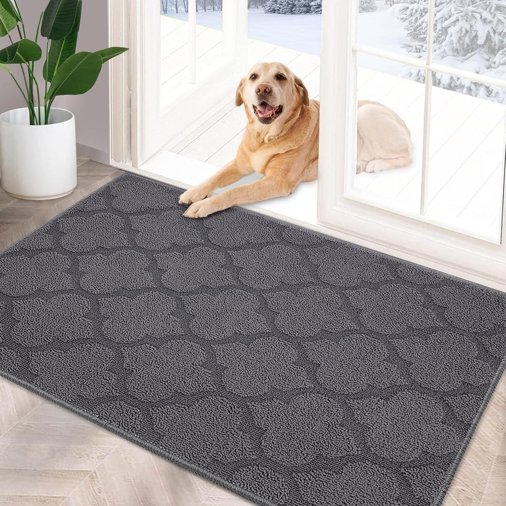FONEYI Indoor Door Mat, Entrance Rug 24" x 36" Non-Slip Rubber Backing, Machine Washable Entry Rug, Low Profile Absorbent Dirt Trapper Doormat Inside Floor Mats for Entryway, Grey