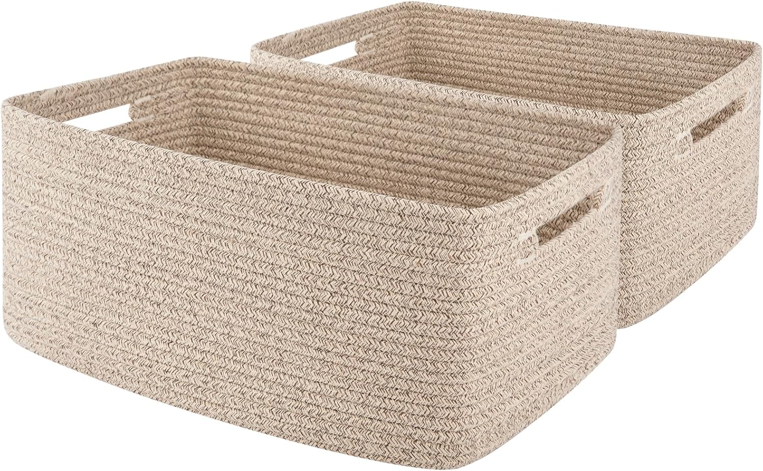 OIAHOMY Storage Basket for Shelves, Closet Cube Storage Bins Baskets for Clothes Blanket Towels, Baby Nursery, Toy Baskets Box, Woven Rope Basket, 17.72*12.99*7.87 IN, 2 Packs Brown