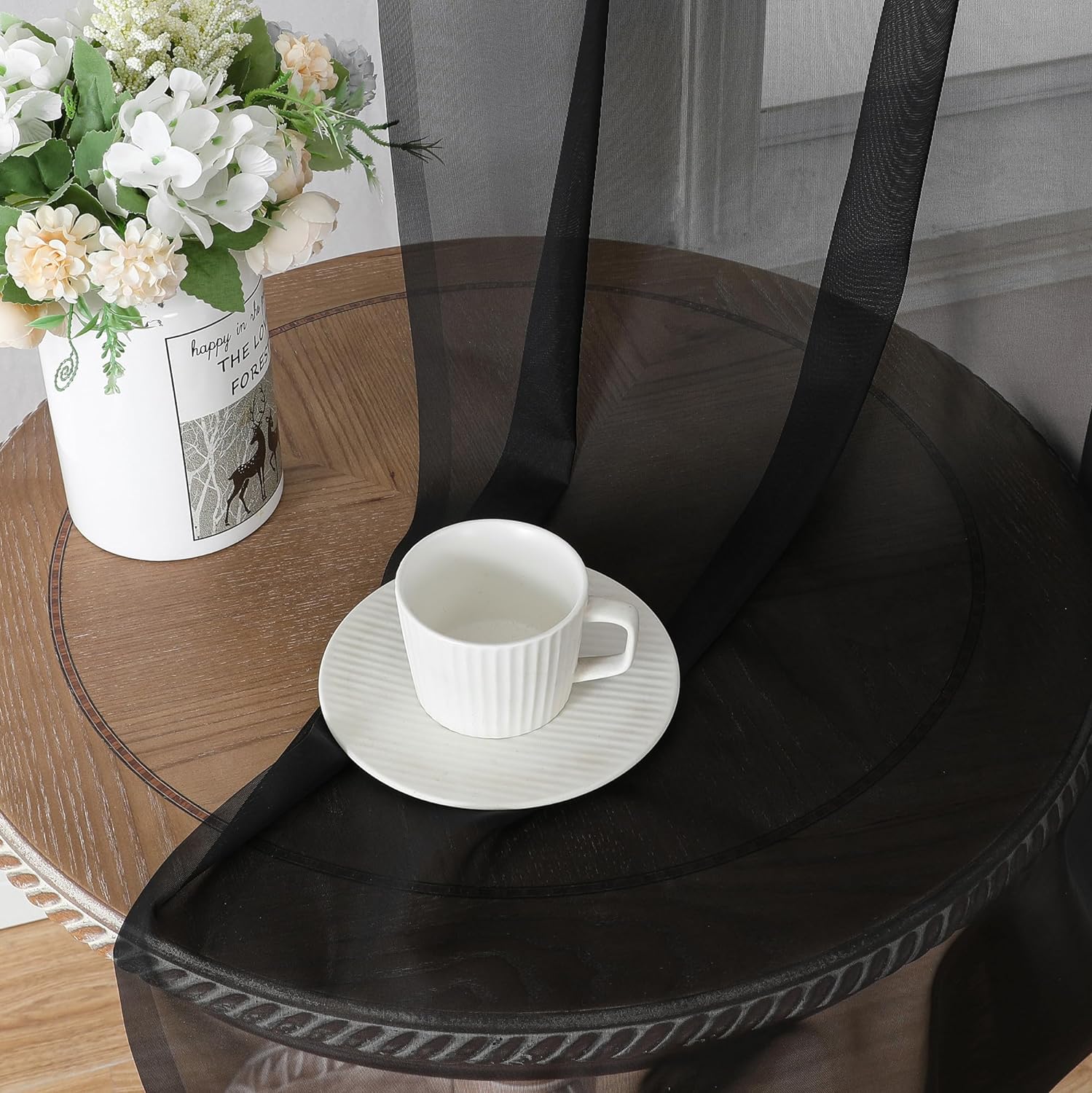 Chyhomenyc Sheer Black Curtains 90 inches Long 2 Panels, Light Filtering Soft Airy Solid Elegant Voile Window Treatment Drapes for Bedroom Living Room Wedding Party Decor, 42 Wx90 L Inches