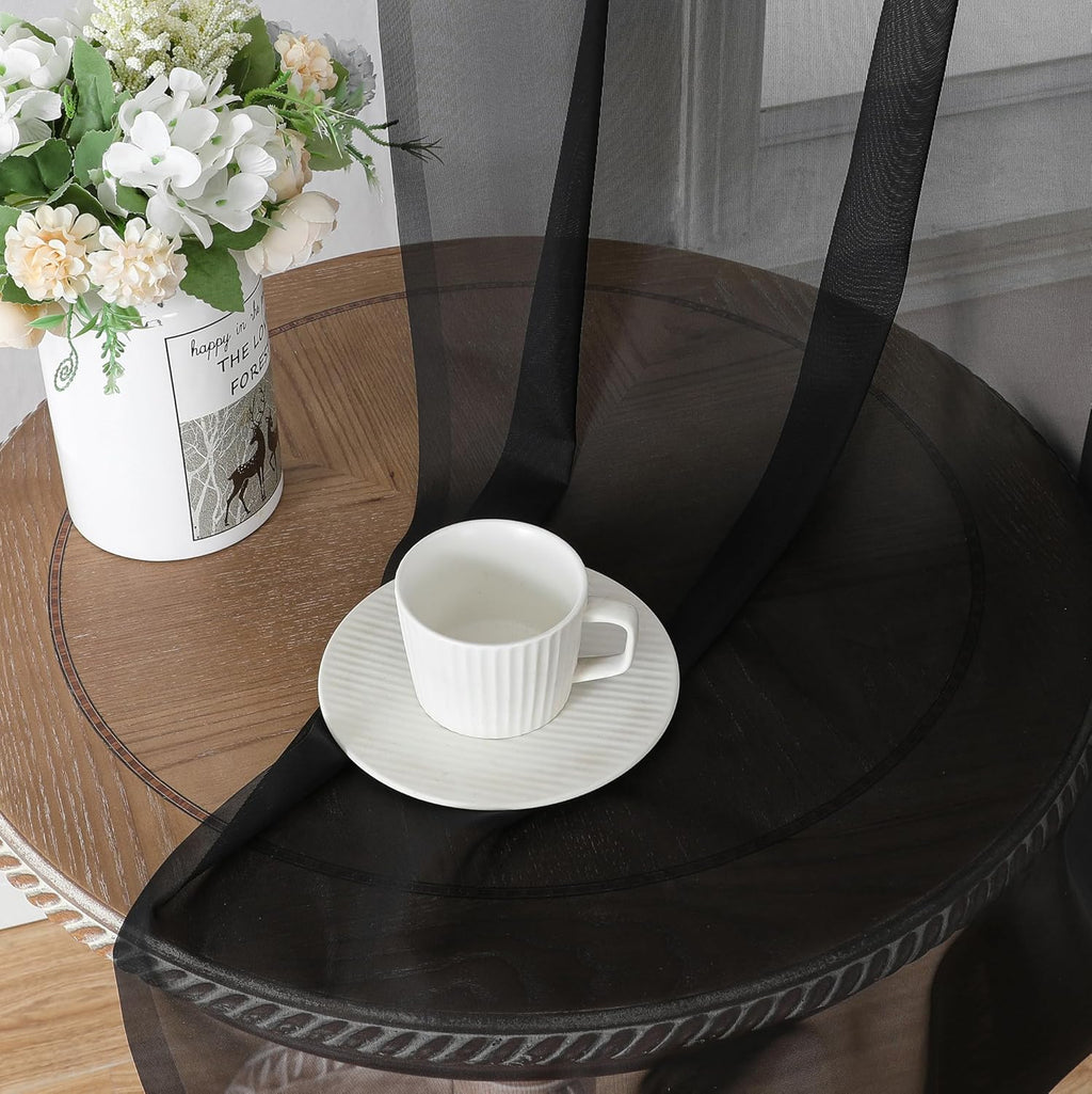 Chyhomenyc Black Sheer Window Curtain Panels 63 Inches Length, 2 Pieces, Voile Top Dual Rod Pockets Light Filtering Airy Trendy Drapes Window Treatment for Living Room/Bedroom, 42Wx63L