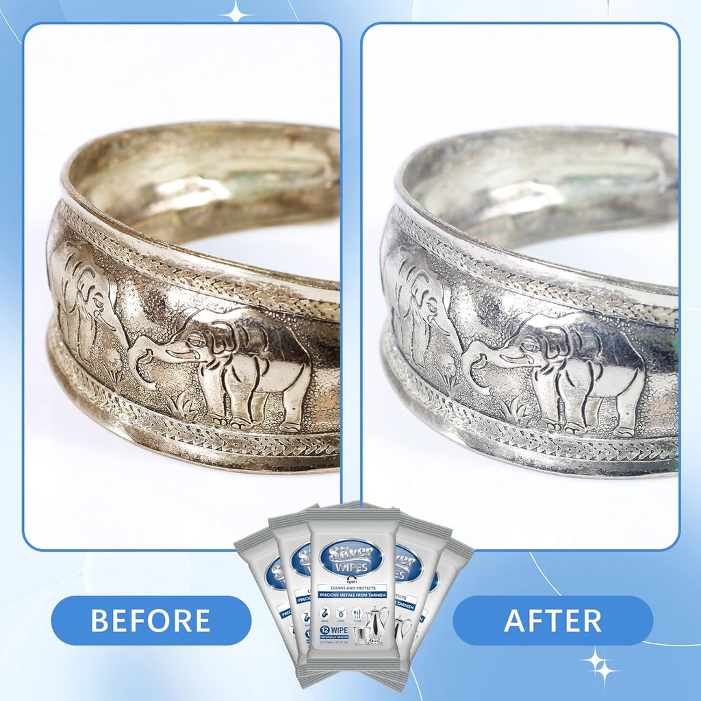 6 Pack/ 72 Pcs Silver Cleaner Wipes Silver Polish Jewelry Cleaner Cleaning Jewelry Wipes for Silverware Stainless Steel Brass Metal Tarnish Remover