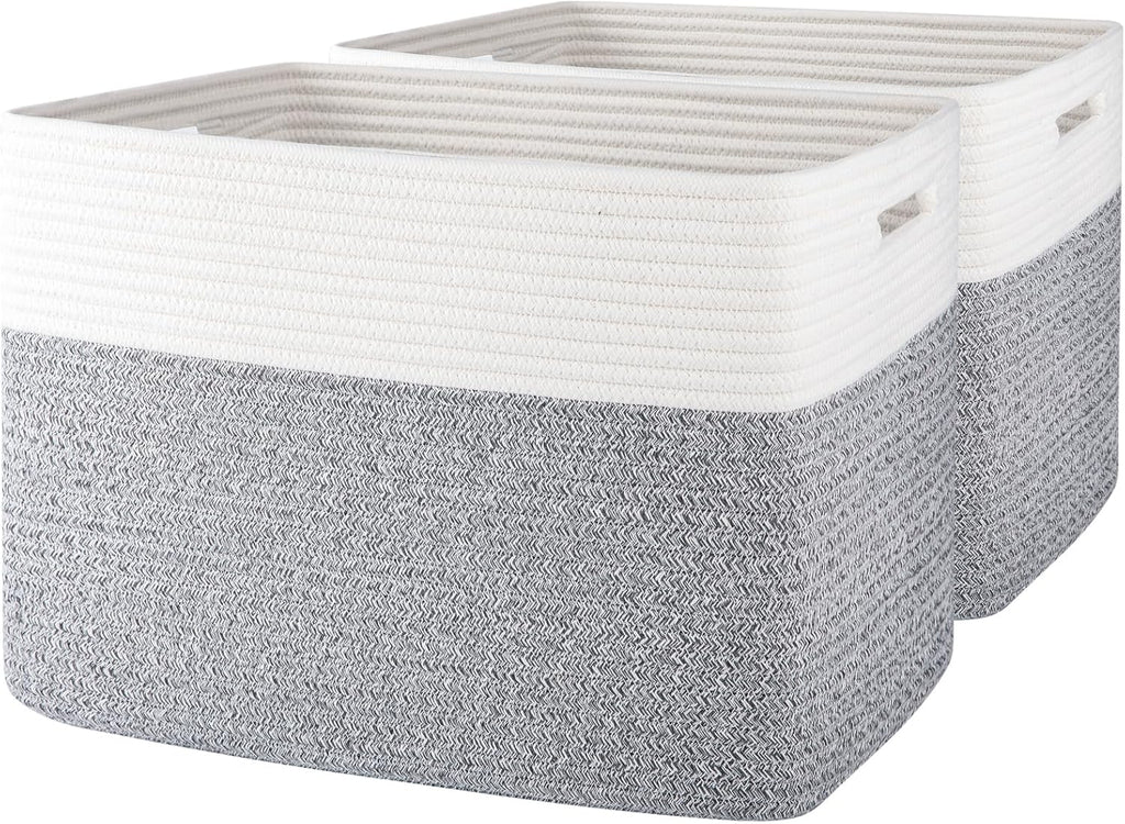 OIAHOMY Storage baskets for Shelf, Toy Storage Basket, Collapsible Storage Bins, Blanket Basket Living Room, Closet Storage for Bedroom, 16.5 x 13 x 12 Inches-Pack of 2-Brown