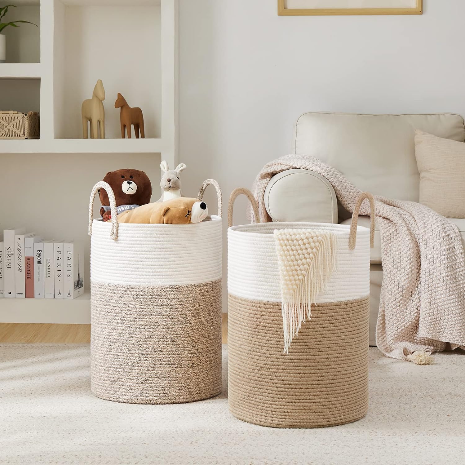 YOUDENOVA Woven Rope Laundry Hamper Basket, 72L Tall Luandry Basket, Baby Nursery Hamper for Blanket Storage in Bedroom-Large-Brown