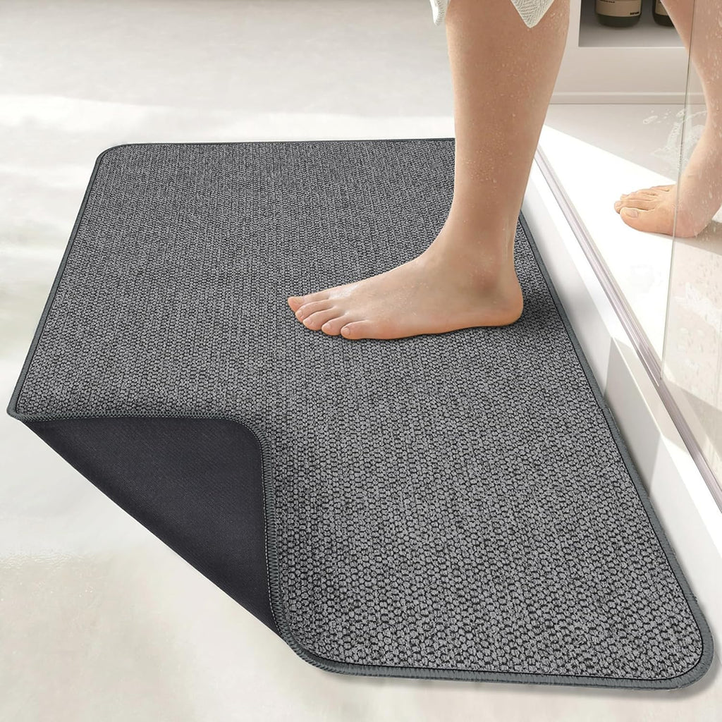 Bath Mat,Ultra Thin Bathroom Rugs,Rubber Bath Mats for Bathroom,No Slip Bath Rug,Quick Dry,Machine Washable,Low Pile,Absorbent,Shower Outside,Sink,Home Decor Accessories.Dark Grey,1'8"x2'8"(20x32inch)