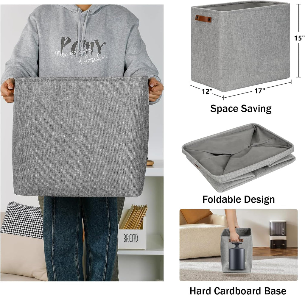 DULLEMELO Large Storage Baskets for Blankets Living Room 51L Canvas Storage Baskets for Organizing 3 Pack Collapsible Baskets Bins for Organizing Home Office with Handles (Grey)