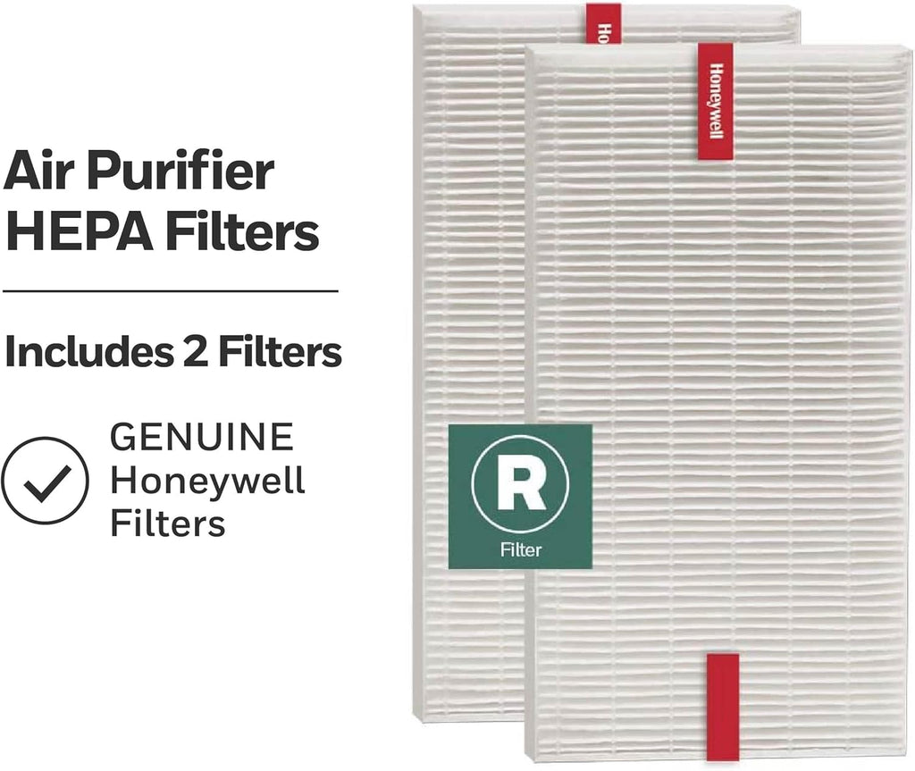 Honeywell HEPA Air Purifier Filter R, 2-Pack for HPA 100/200/300 and 5000 Series - Airborne Allergen Air Filter Targets Wildfire/Smoke, Pollen, Pet Dander, and Dust
