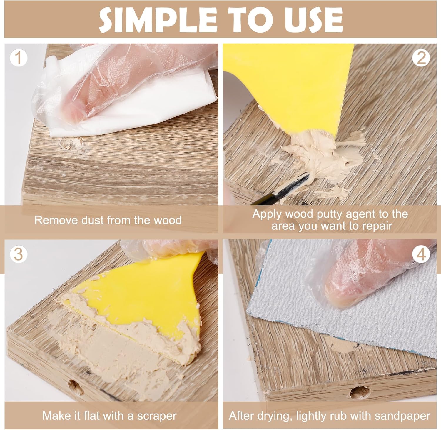 SEISSO Wood Putty, White Oak Wood Filler Paintable, Wood Putty Outdoor Waterproof, Wood Repair Putty Stainable, Wood Furniture Repair kit - Restore Wooden Table, Cabinet, Floors, Door