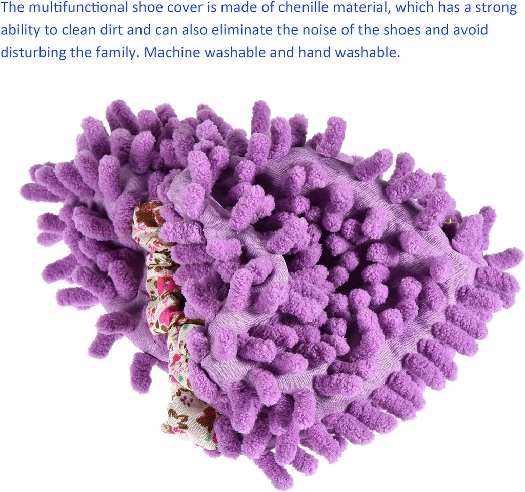 1 Pair Washable Cleaning Shoes Cover - Floor Cleaning Dust, Chenille Microfiber Duster Mop Slippers, Apply to House Office Room (Purple)