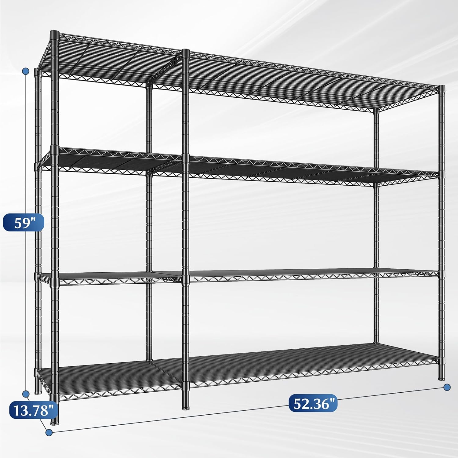 52.36''W Storage Shelves Metal Shelving Unit Load 1120LBS 4 Tier Wire Shelving for Storage Rack Adjustable Garage ShelvingGHeavy Duty for Pantry Kitchen Garage,52.36Wx13.78Dx59H,2PCS