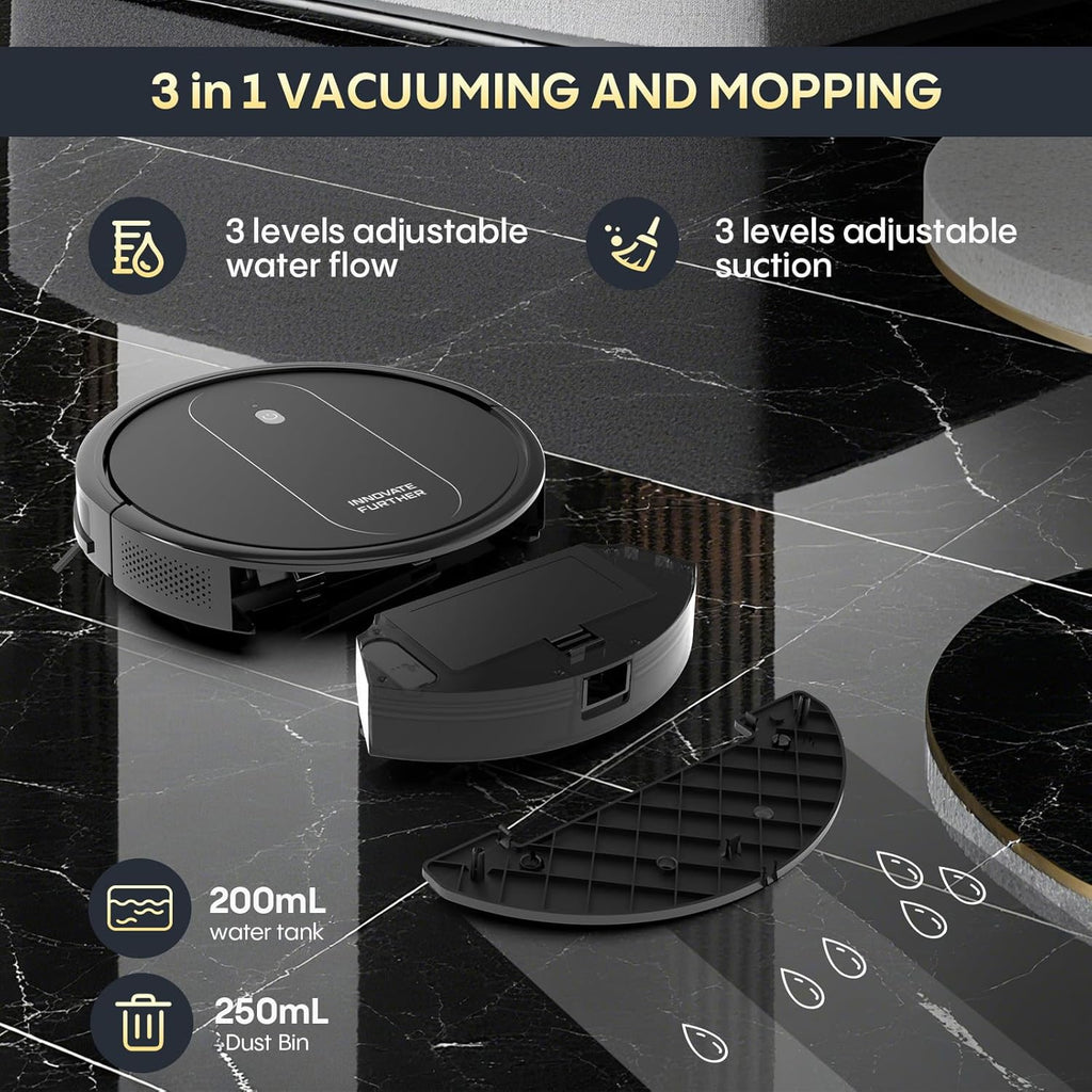 3-in-1 Robot Vacuum 4000Pa Strong Suction Robot Vacuum Cleaner & Smart Navigation & Alexa/APP Control & Auto Recharge & Central Brush, Vacuum Robot and Mop for Pet Hair (Classic Black)