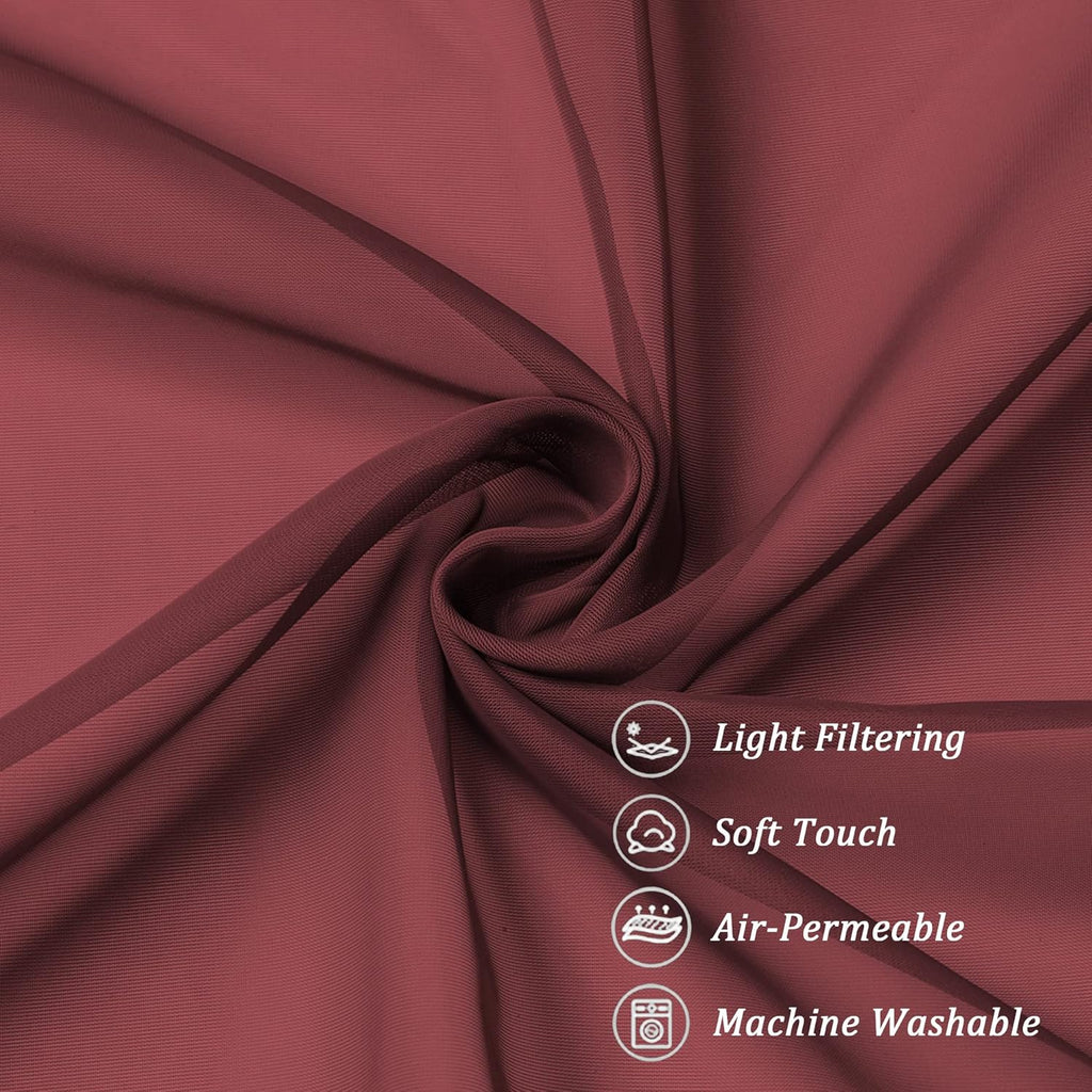 Chyhomenyc Burgundy Sheer Curtains 84 Inches Long 2 Panels Set, Light Filtering Voile Window Drapes for Bedroom Living Room, 42Wx84L Inch, Burgundy, 2PCS