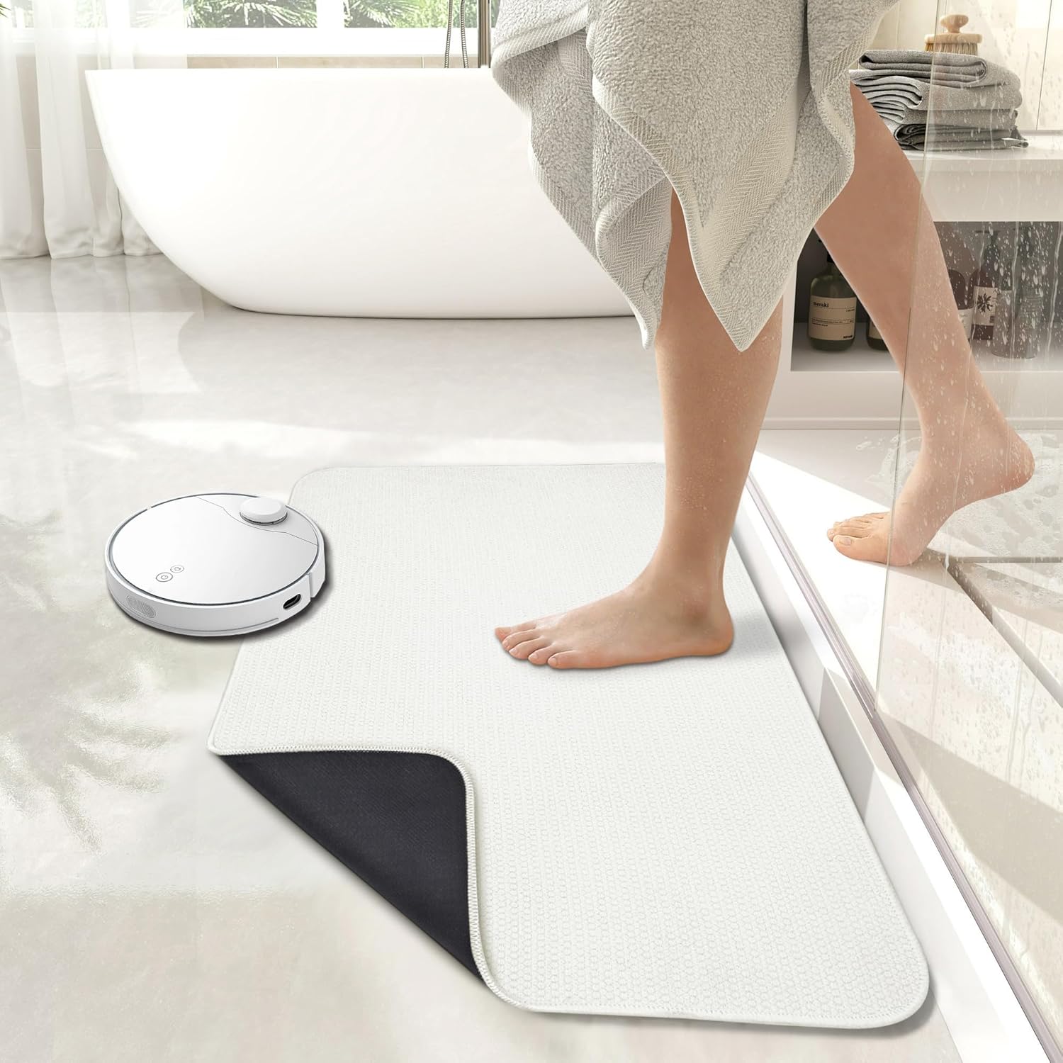 Bath Mat,Ultra Thin Bathroom Rugs,Rubber Bath Mats for Bathroom,No Slip Bath Rugs,Quick Dry,Machine Washable,Low Pile,Absorbent,Shower Outside,Sink,Home Decor Accessories.White,1'5"x2'3"(2 Pack)