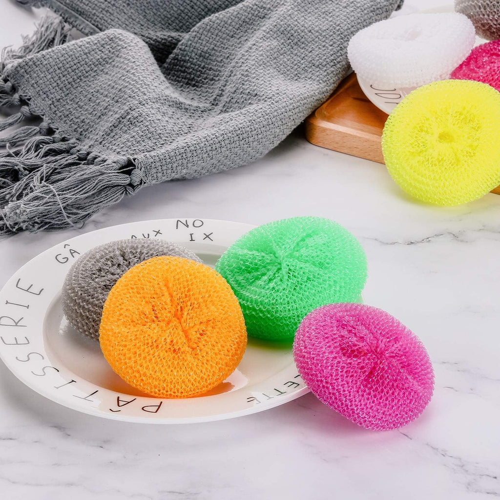 Blulu Plastic Dish Scrubbers for Dishes Pot Round Nylon Pad, Mesh Scouring Non Scratch Pads(Rainbow Colors,15 Pieces)
