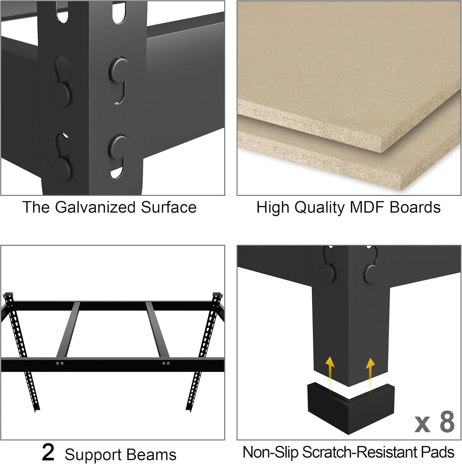 PrimeZone 48" x 24" x 72" Heavy Duty 5 Tier Adjustable Garage Storage Shelving, Metal Utility Rack Shelf Unit for Warehouse Pantry Closet Kitchen, Black, 5 Pack