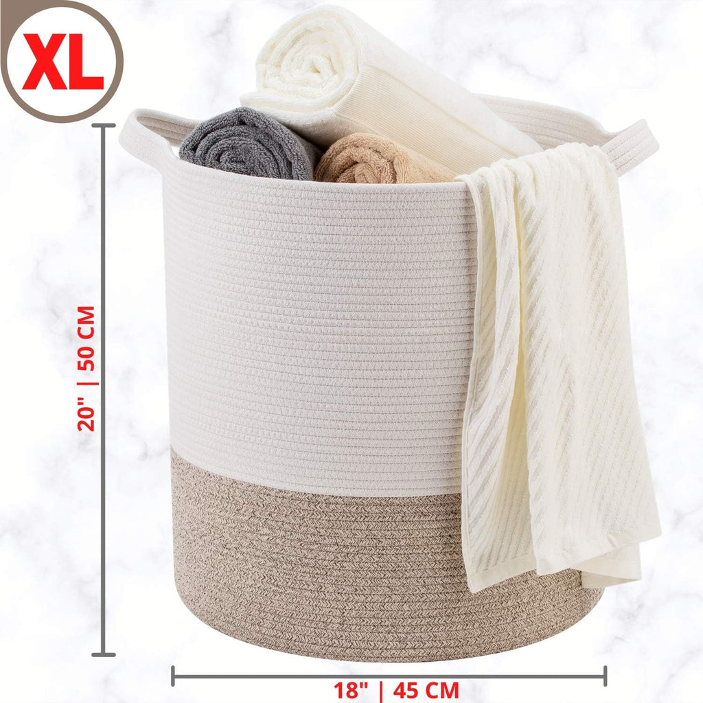 MINTWOOD Design 83L Extra Large 20x18 Inches Decorative Woven Cotton Rope Basket, Tall Laundry Basket Hamper, Blanket Basket for Living Room, Round Storage Baskets for Pillows, Towels, Light Brown