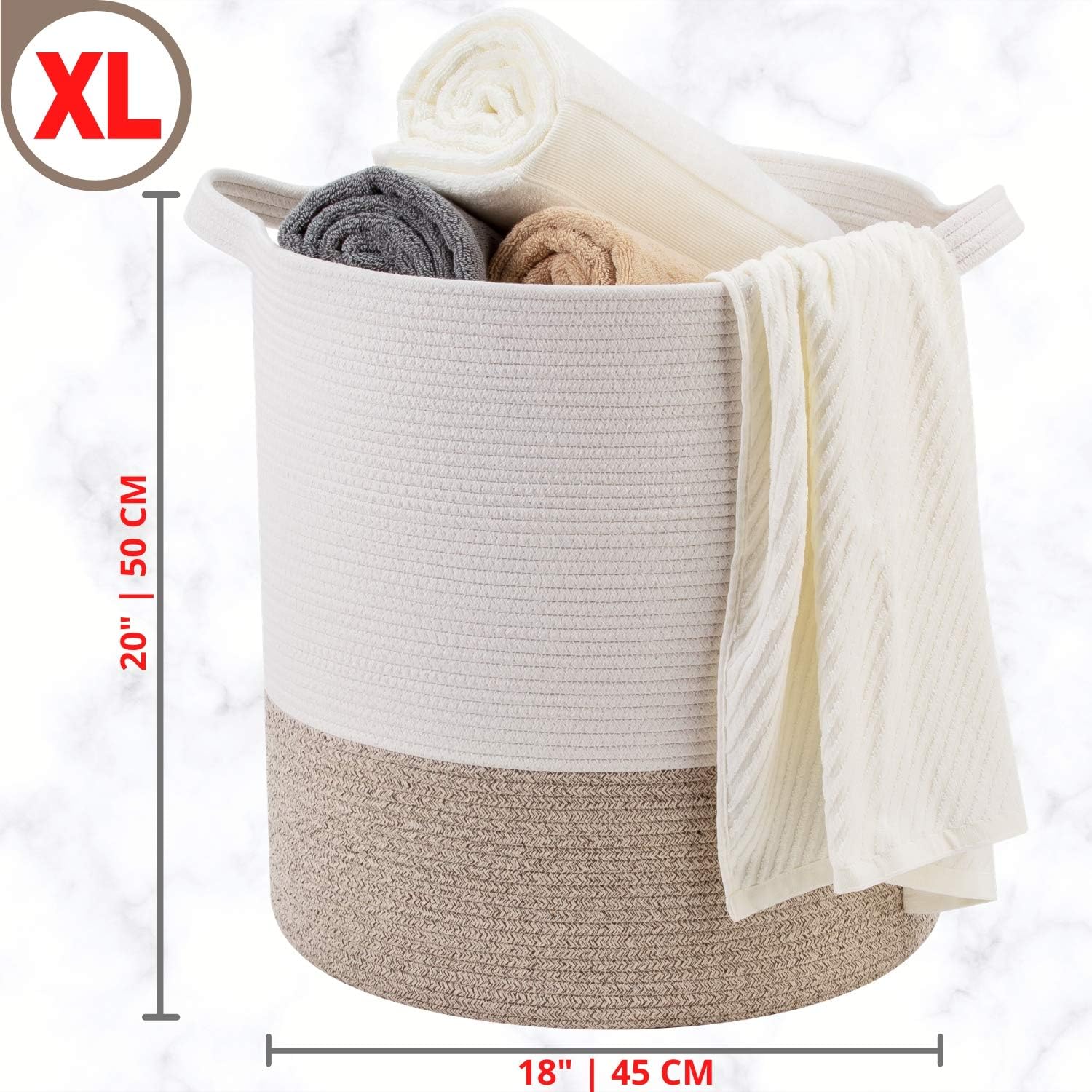 MINTWOOD Design 83L Extra Large 20x18 Inches Decorative Woven Cotton Rope Basket, Tall Laundry Basket Hamper, Blanket Basket for Living Room, Round Storage Baskets for Pillows, Towels, Light Brown