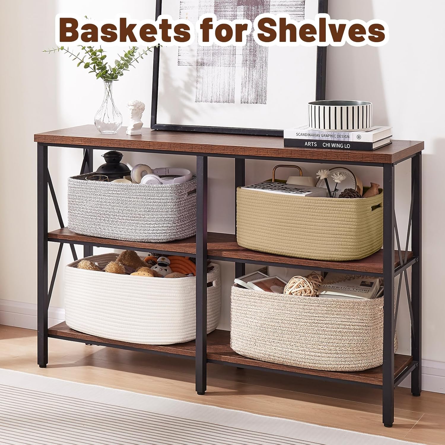 OIAHOMY Storage Basket for Shelves, Closet Cube Storage Bins Baskets for Clothes Blanket Towels, Baby Nursery, Toy Baskets Box, Woven Rope Basket, 15.75*11.81*7.09 IN, 2 Packs Mixed Pink