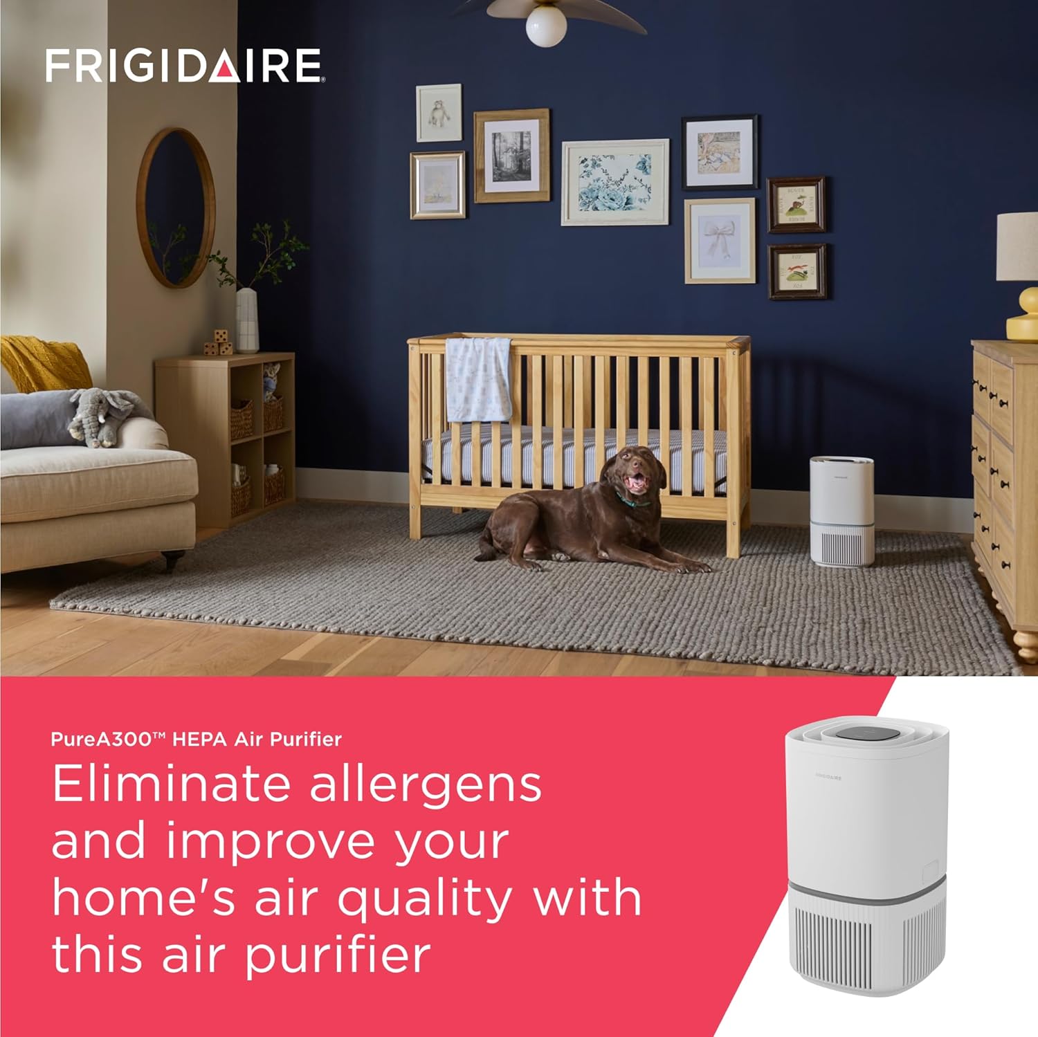 Frigidaire PureA300 HEPA Air Purifier for Small Bedrooms, Covers up to 850 Sq. Ft., 3-Stage Filtration, Energy Star Certification, Air Quality Monitoring, Smart Mode, Ultra Quiet, White