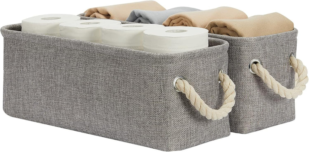 DULLEMELO Toilet Paper Storage Basket, Toilet Tank Basket with Rope Handles (Grey)