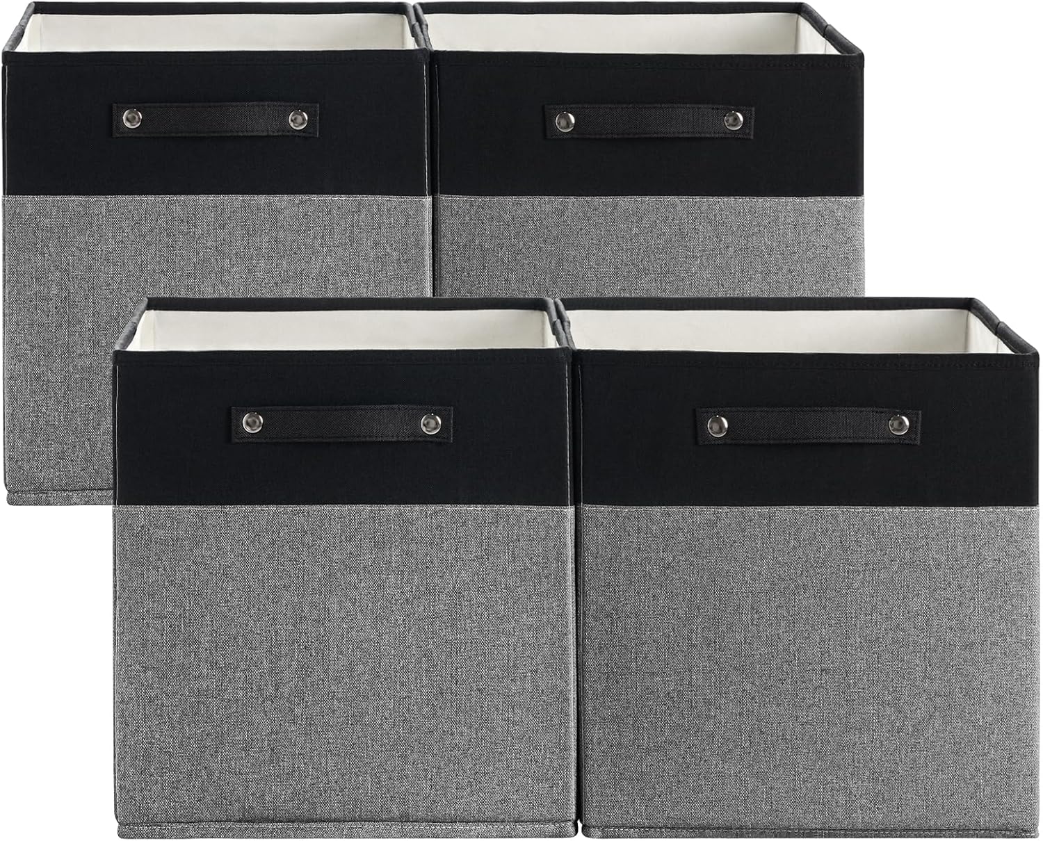 13 x 13 Inch Fine Linen Storage Bins with Handles，Fabric Cube Boxs，Collapsible Basket Organizers for Shelves for Home, Closet Drawers (Black/Gray-4 Pack)