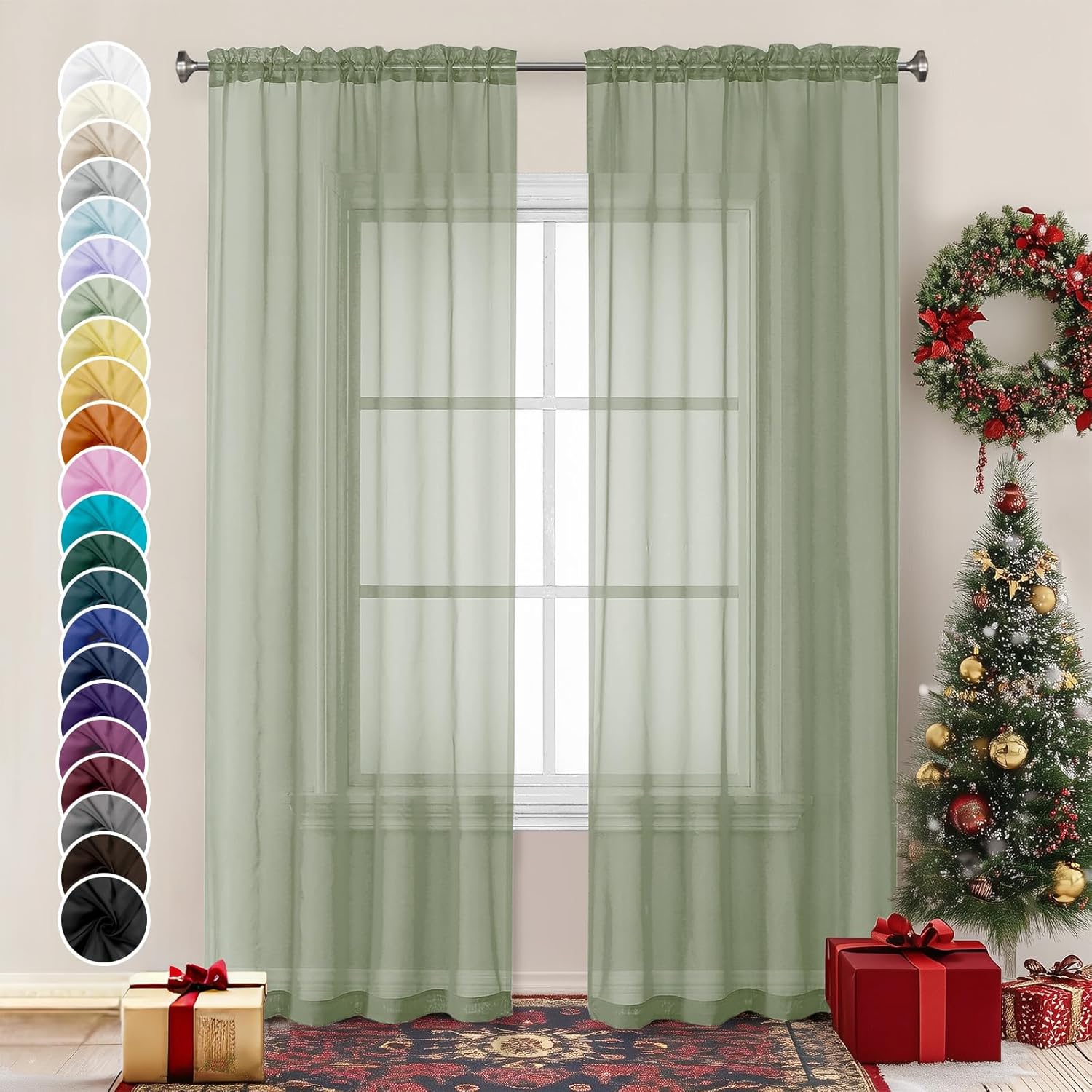 Chyhomenyc Sage Green Sheer Curtains 84 inches Long 2 Panels, Light Filtering Soft Window Treatment Voile Drapes for Living Room Bedroom, Each 42Wx84L,2 PCS