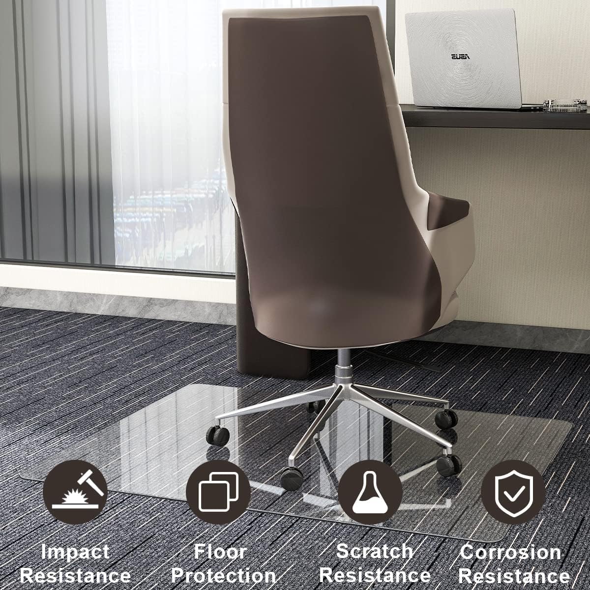 GLSLAND 46" x 55" Tempered Glass Chair Mat Heavy-Duty Floor Protector for Carpet & Hard Floors Scratch-Resistant Clear Office Mat 1/5" Clear