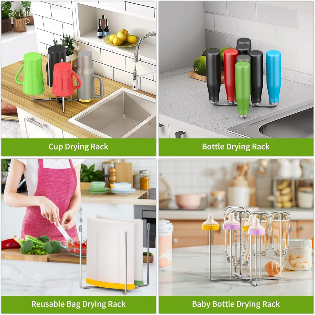 Retractable Bottle Drying Rack, Baby Bottle Drying Rack, Collapsible Cup Draining Rack, Reusable Storage Bag Dryer with Non-Slip Bottom - Stainless Steels