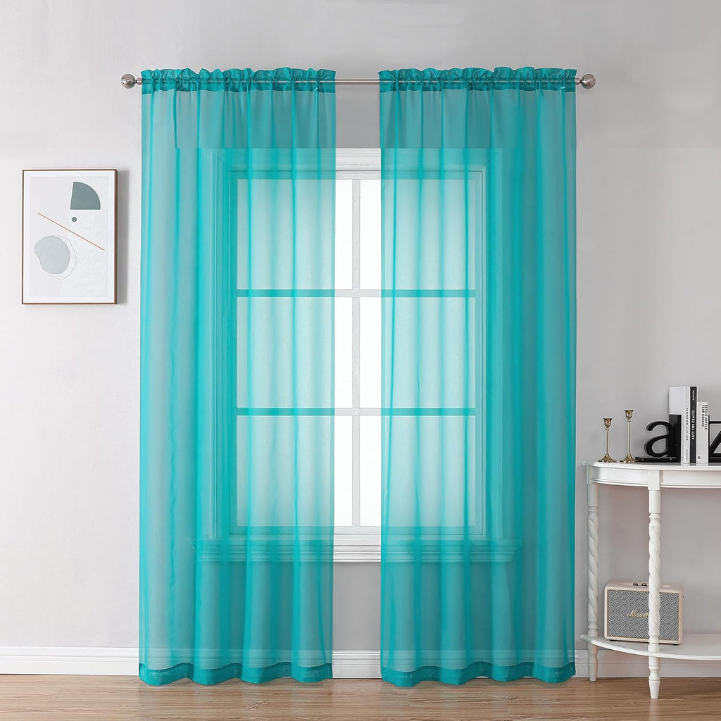 Chyhomenyc Turquoise Sheer Curtains 72 Inch Length 2 Panels, Light Filtering Soft Airy Rod Pocket Voile Window Curtain Drapes for French Door Bedroom Living Room, Each 42Wx72L Inches