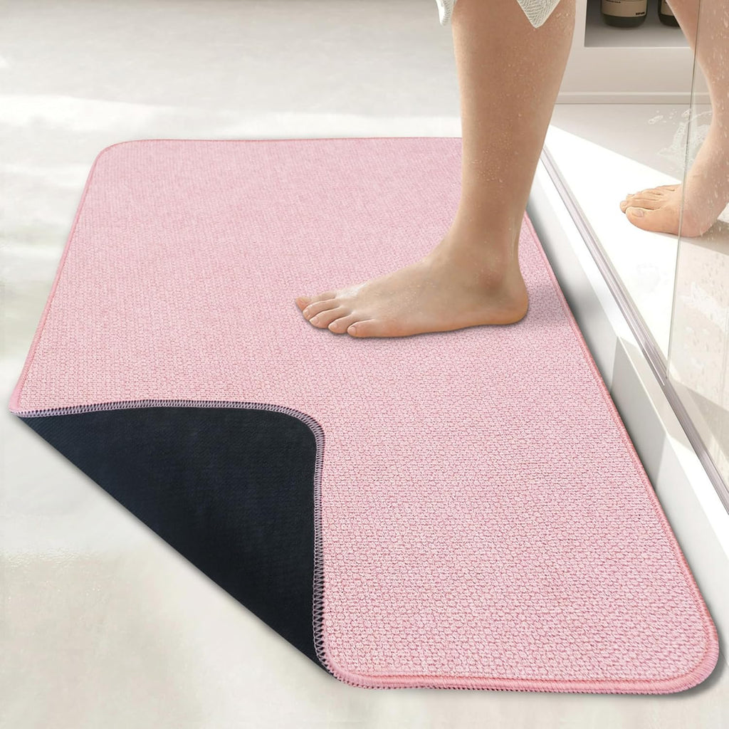 Bath Mat,Ultra Thin Bathroom Rugs,Rubber Bath Mats for Bathroom,No Slip Bath Rugs,Quick Dry,Machine Washable,Low Pile,Absorbent,Shower Outside,Sink,Home Decor Accessories.Pink,2'x3'(24x36inch)