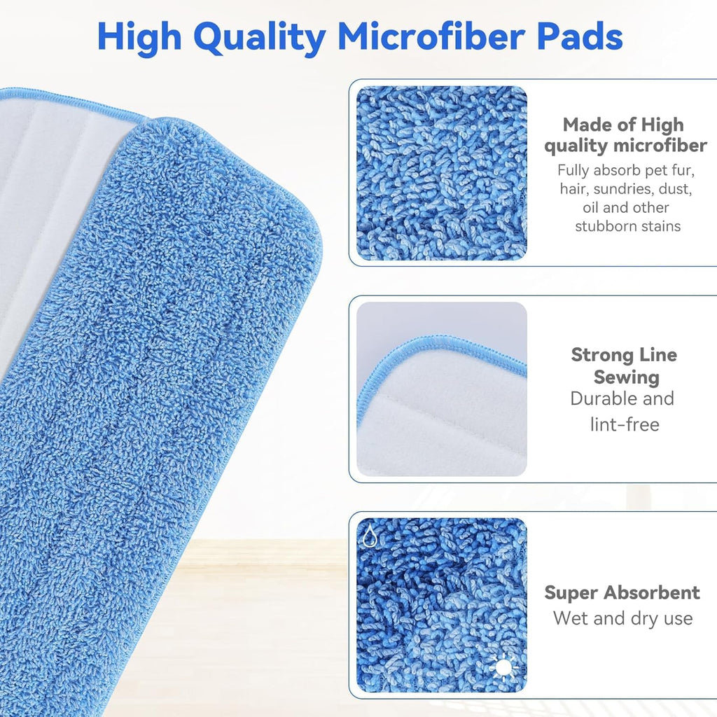 16.5 inch Microfiber Mop Pads for Rubbermaid Reveal Spray Mop and Any 16.5" Flat Mop - 6 Pack 13''-15'' Spray Mop Pad Reusable Washable Replacement Refills - Blue & Green