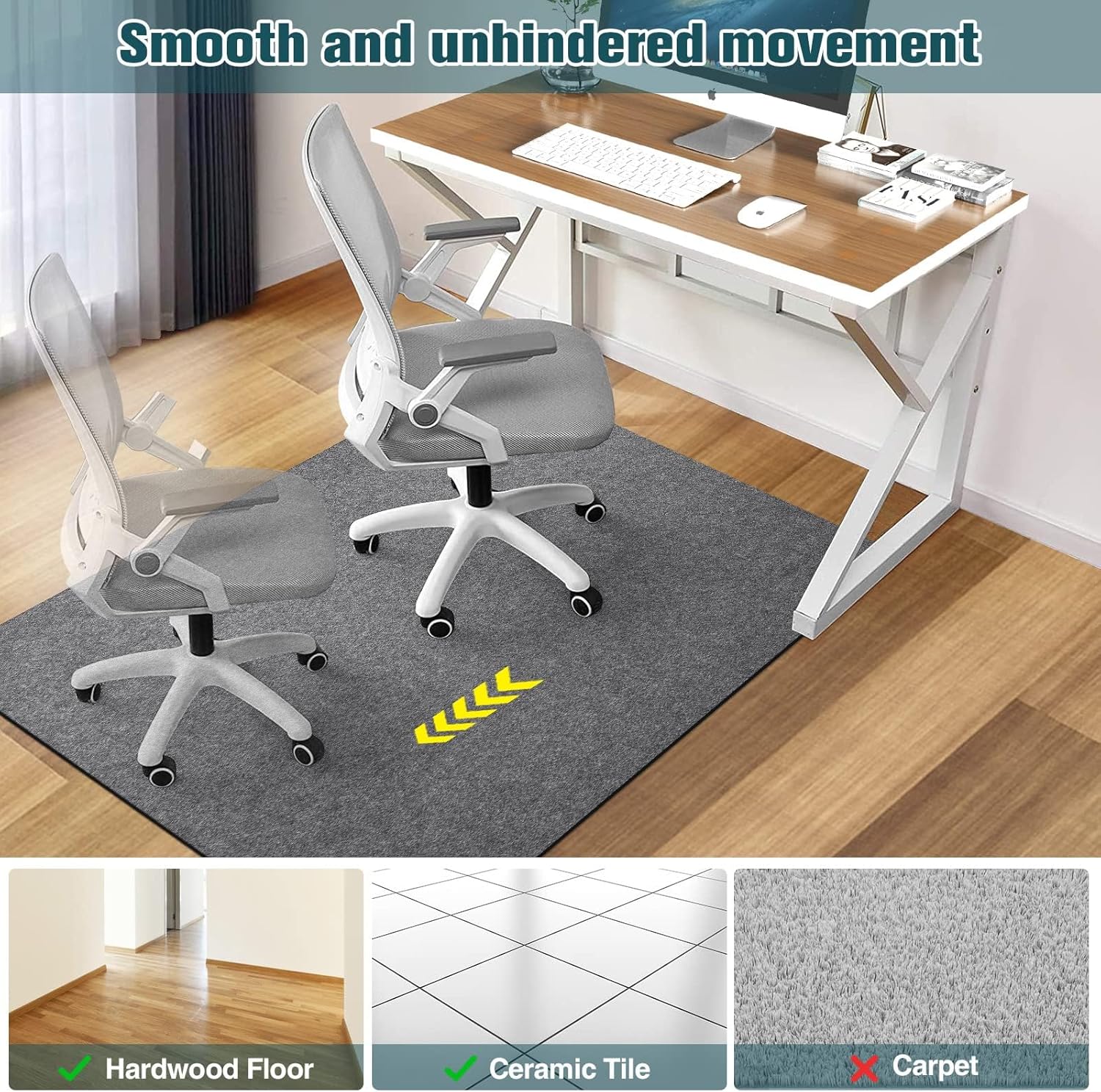 Placoot Desk Chair Mat for Hardwood Floor & Tile 55"x35" Office Chair Mat for Rolling Chairs Large Anti-Slip-Recyclable Material Computer Chair Mat Rug for Office/Home