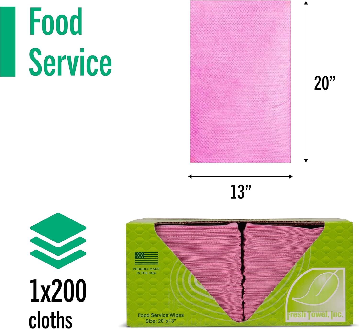 Fresh Towel Foodservice Reusable Paper Towels - 1/4 Fold, 13 x 20 inches - (1 Case of 200) All Purpose Cleaning Towels (Pink Solid)