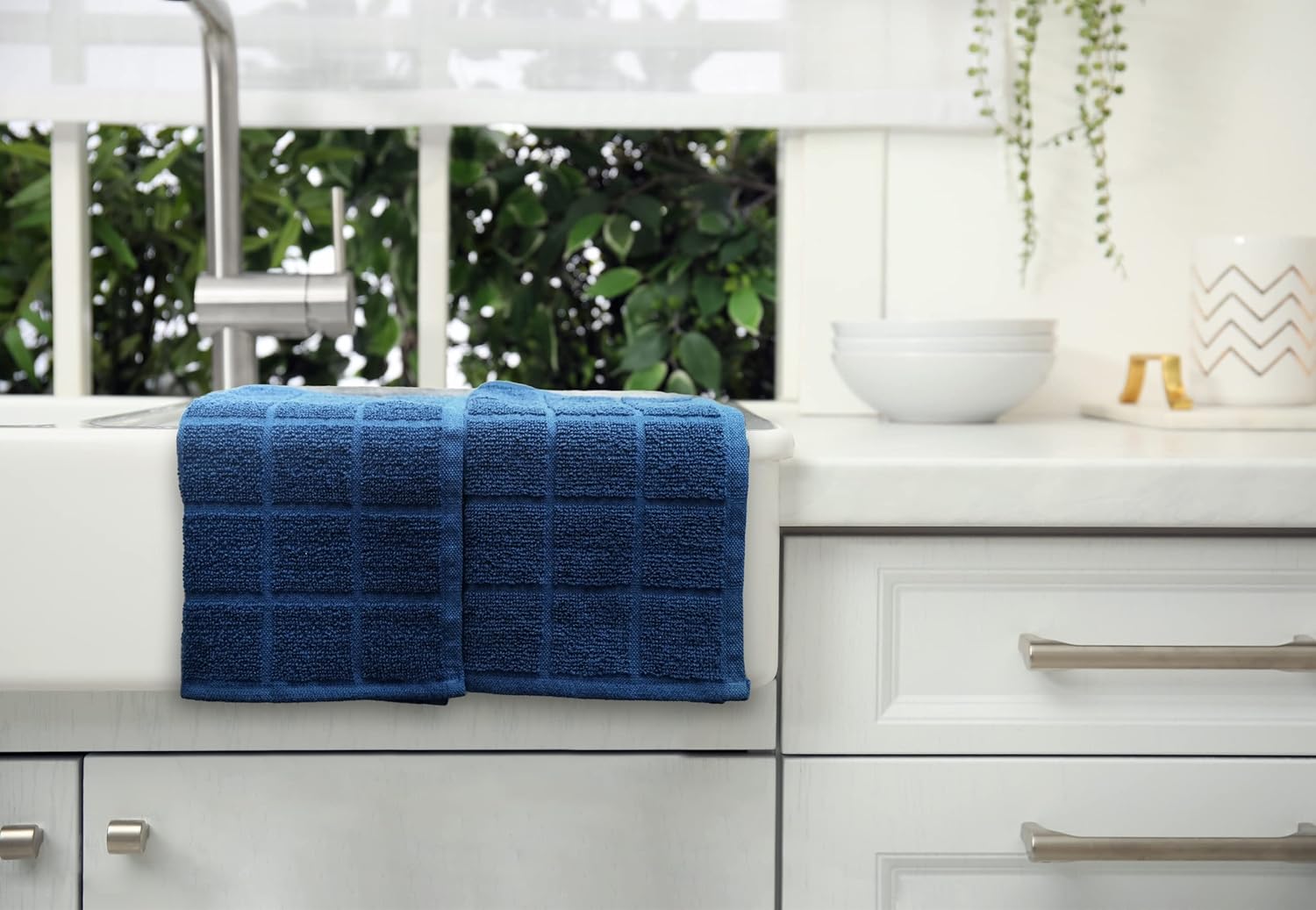 100% Cotton Terry Dish Cloth & Dish Towel, 6 Pack, Super Soft and Absorbent Kitchen Towels, Perfect for Kitchen Cleaning and Dish Washing (Navy Blue 6 Pack)