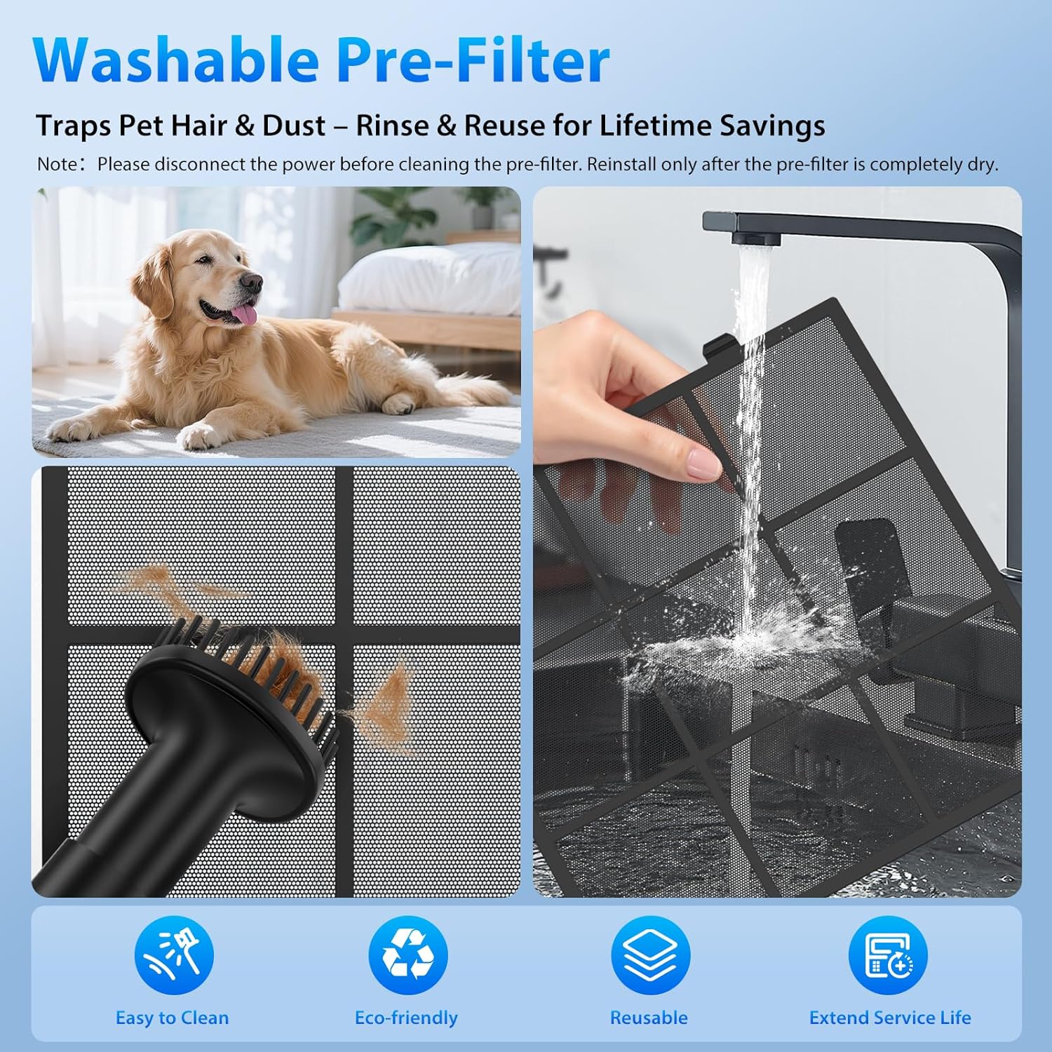 Air Purifiers for Home Large Room Up to 2600 Ft², HEPA Air Purifier with Washable Filter & Air Quality Display, Powerful Turbo Mode Air Cleaner for Pet Hair Odors Smoke Dust