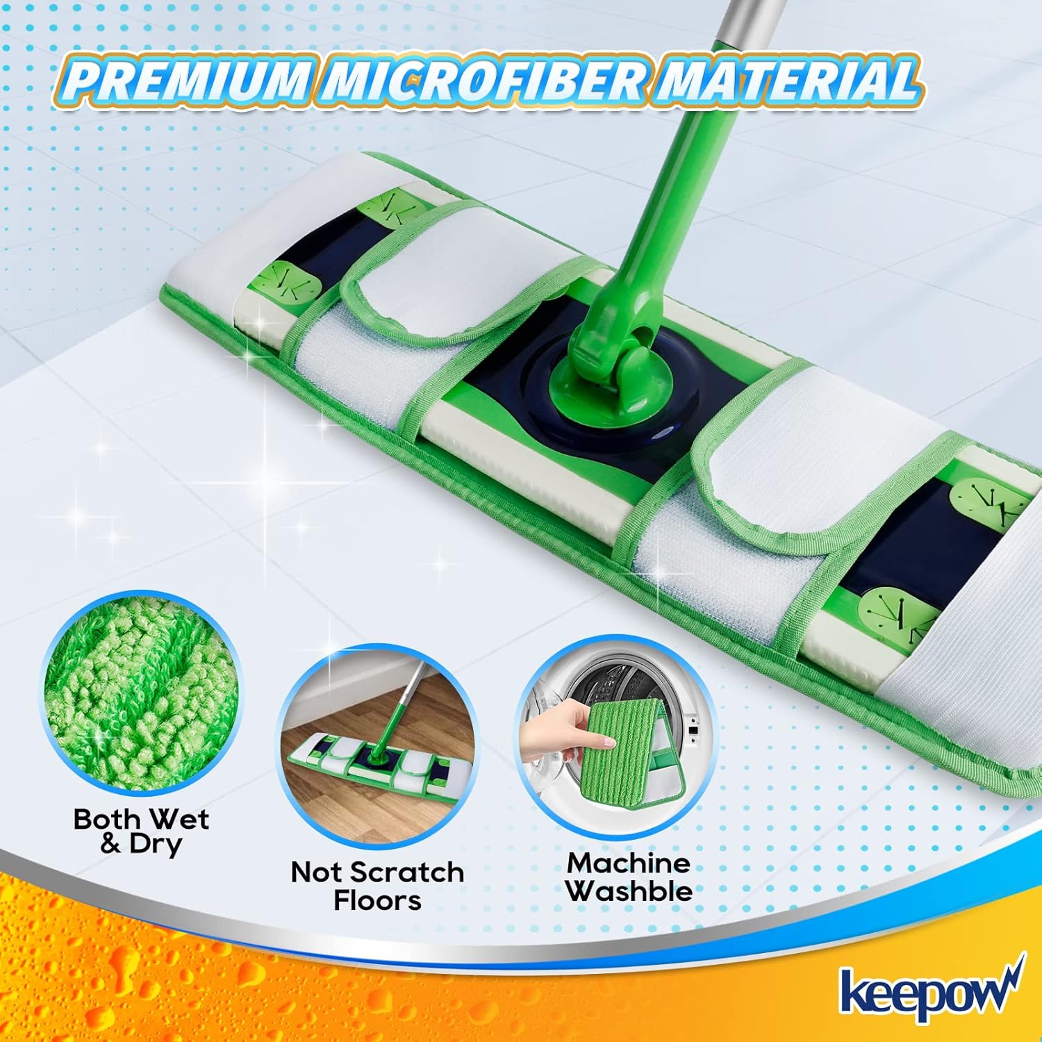 KEEPOW XL Wet Pads Refills for Swiffer XL, Wet Mopping Cloths for Swiffer XL Mop, Reusable Microfiber Mop Pads for Hardwood Floor, 4 Pack