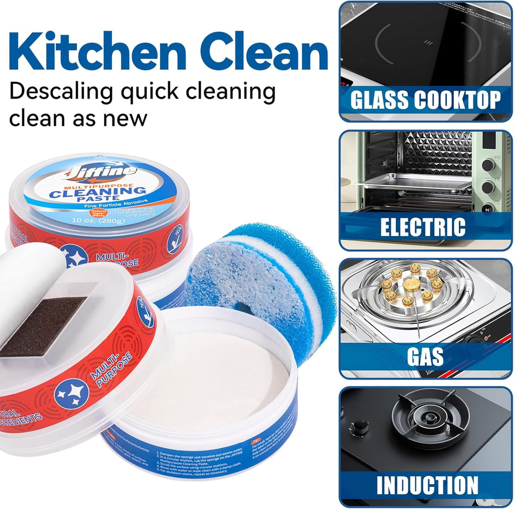 Cooktop Cleaner Paste, Easily Remove Burned-On Food, Grease and Watermarks, Leaving Your Glass Cook Top Sparkling, 2-Pack – 10 oz Bottles