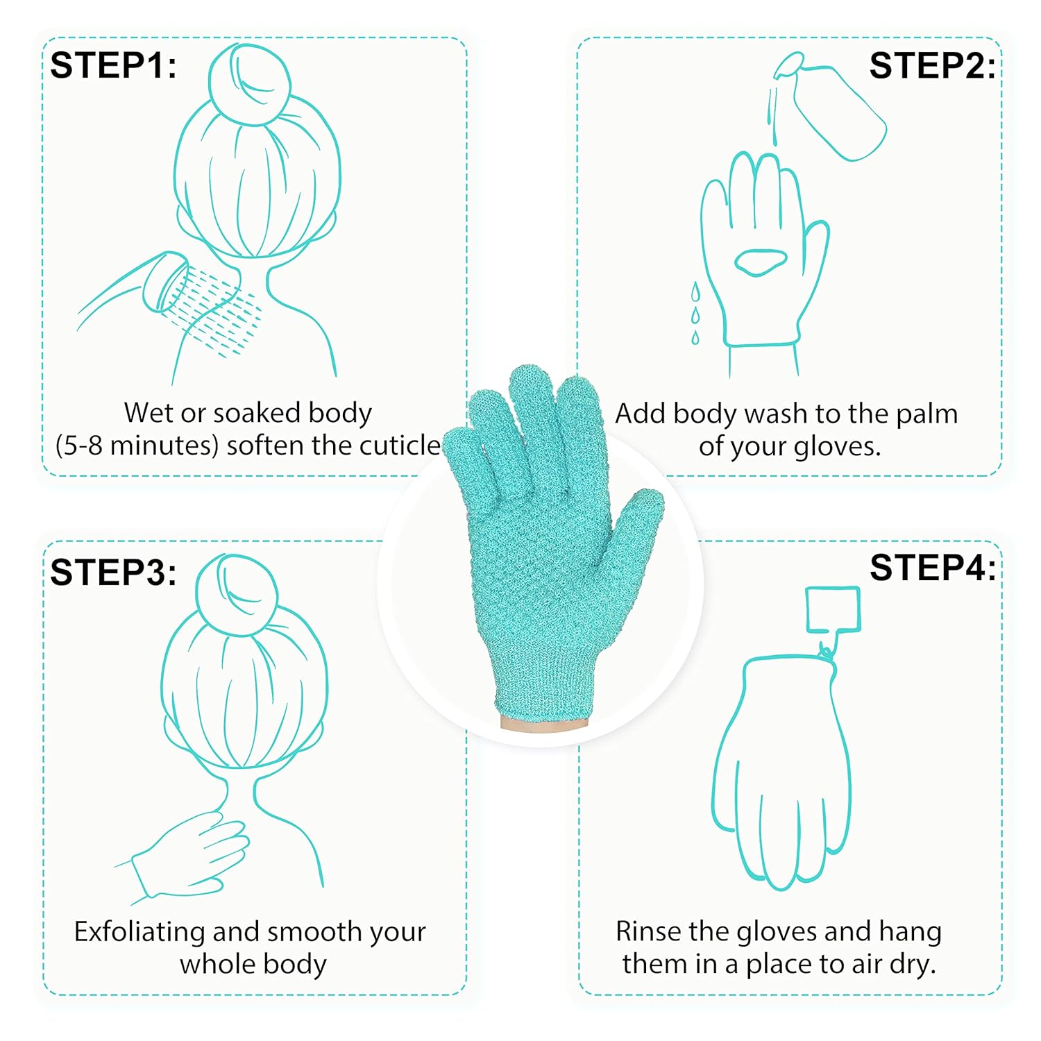 Evridwear Exfoliating Gloves for Shower, 100% Nylon Thick Soft Medium Heavy Bathing Gloves Dead Skin Remover Body Scrubber Smooth Skin with Hang Loop, Angel Blue